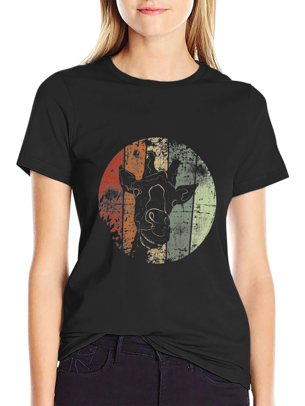 Retro Giraffe Graphic Tee - Stylish Mens Black T-Shirt