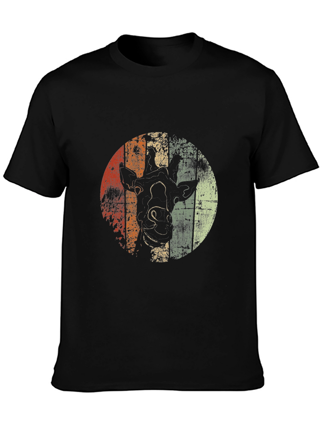 Retro Giraffe Graphic Tee - Stylish Mens Black T-Shirt