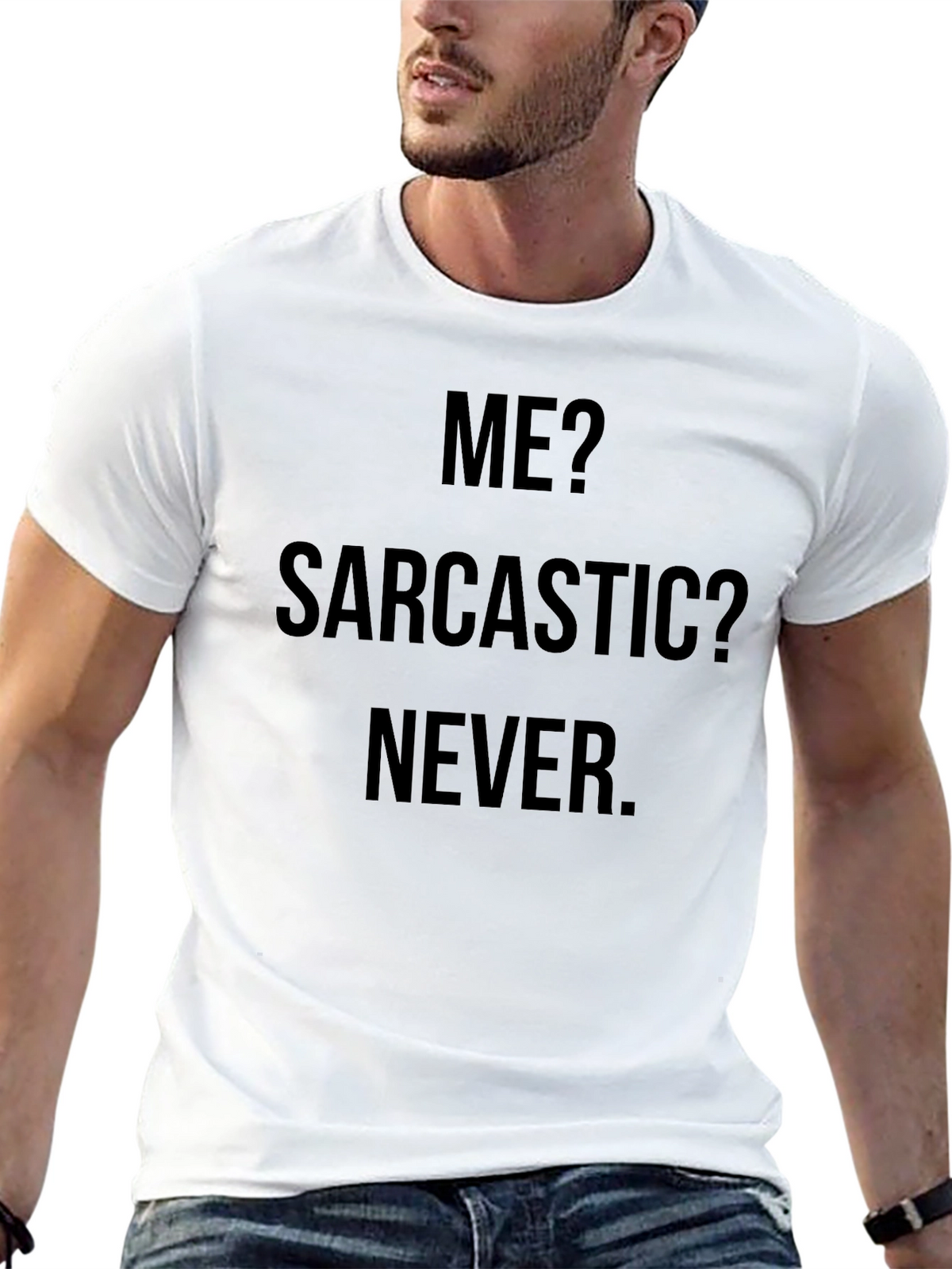 Sarcastic? Never. Black Graphic Tee