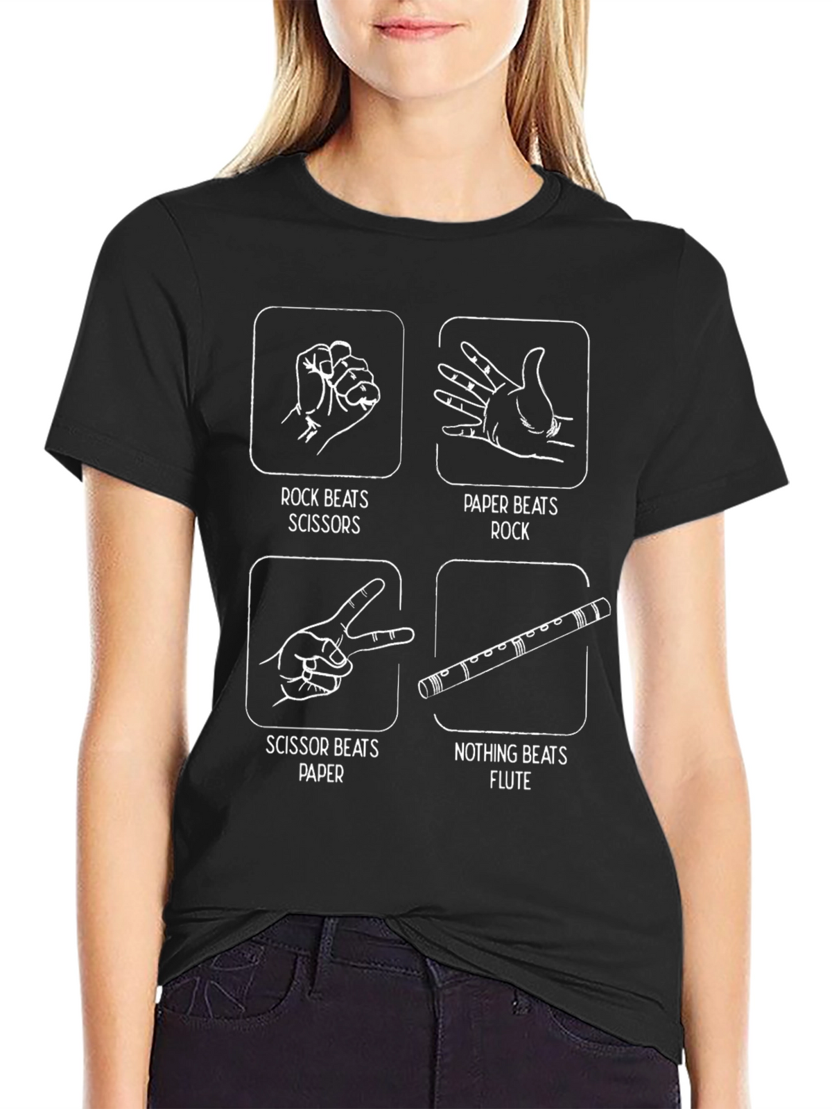 Rock Paper Scissors Flute Funny Graphic T-Shirt