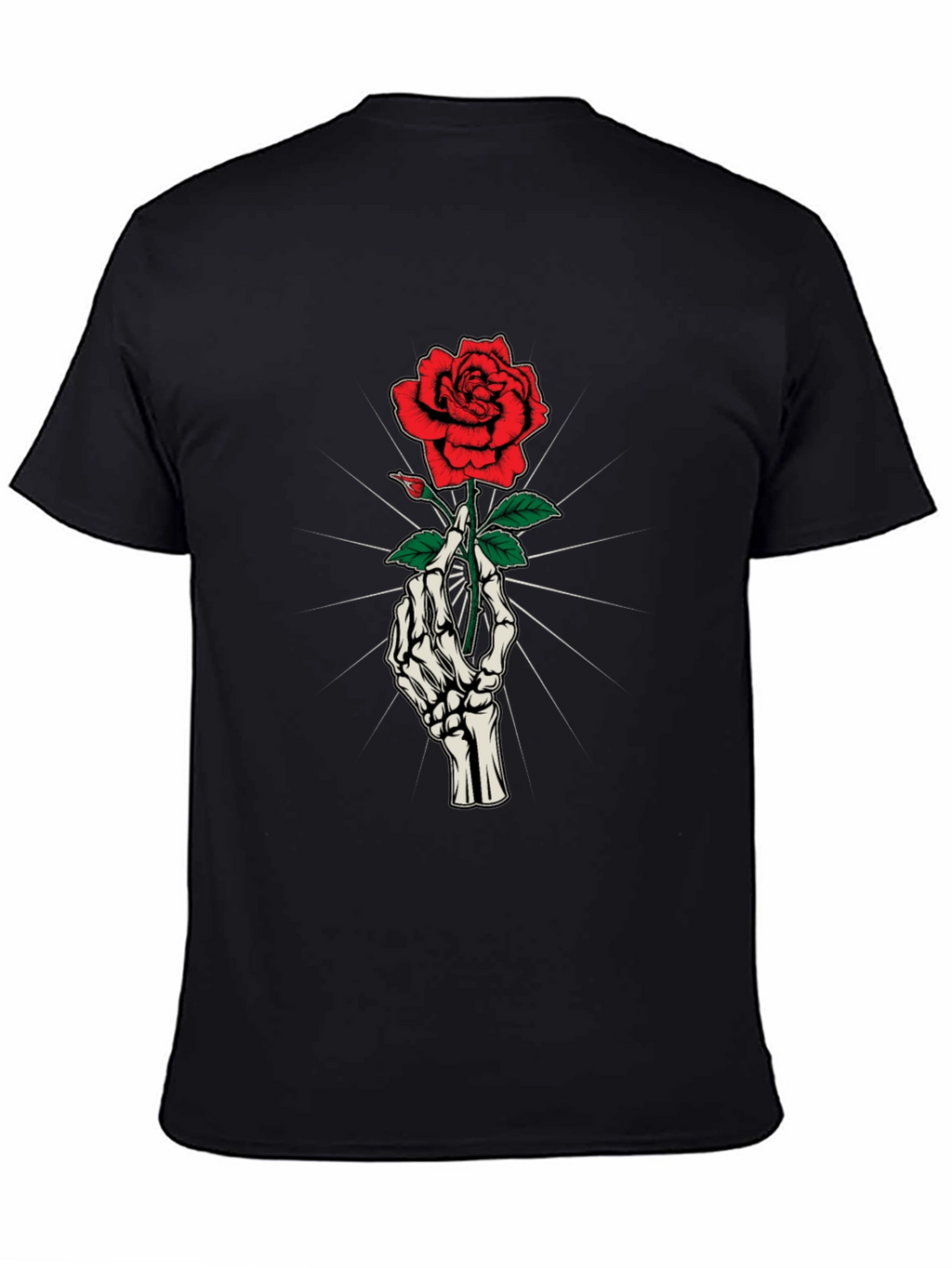 Skeleton Hand Holding Rose Graphic Tee