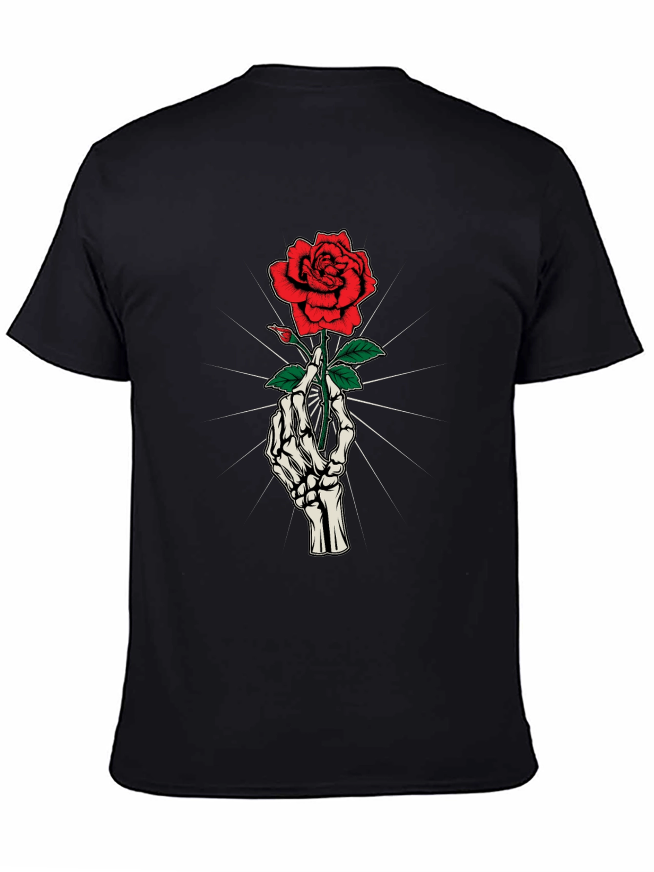 Skeleton Hand Holding Rose Graphic Tee
