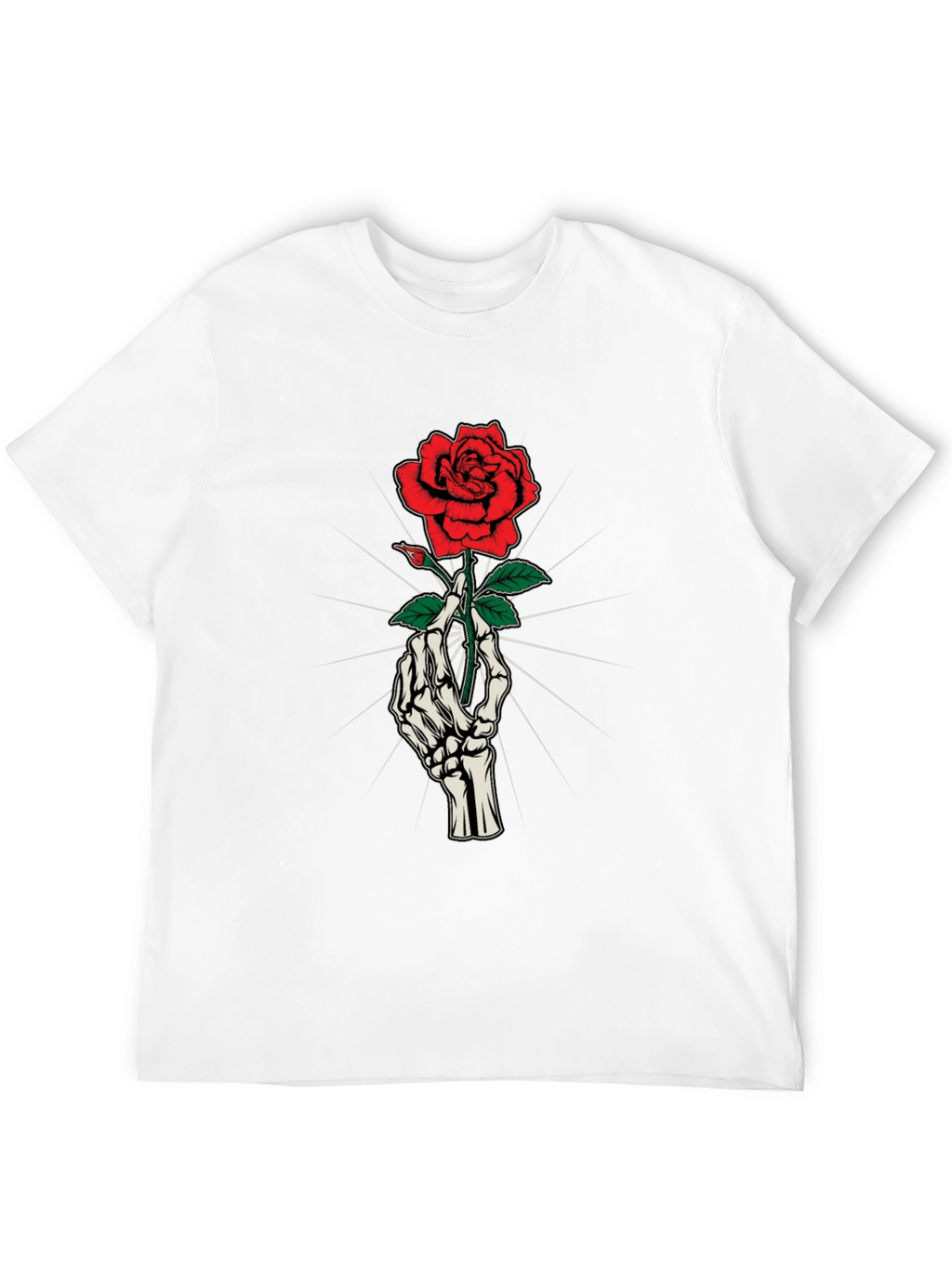 Skeleton Hand Holding Rose Graphic Tee
