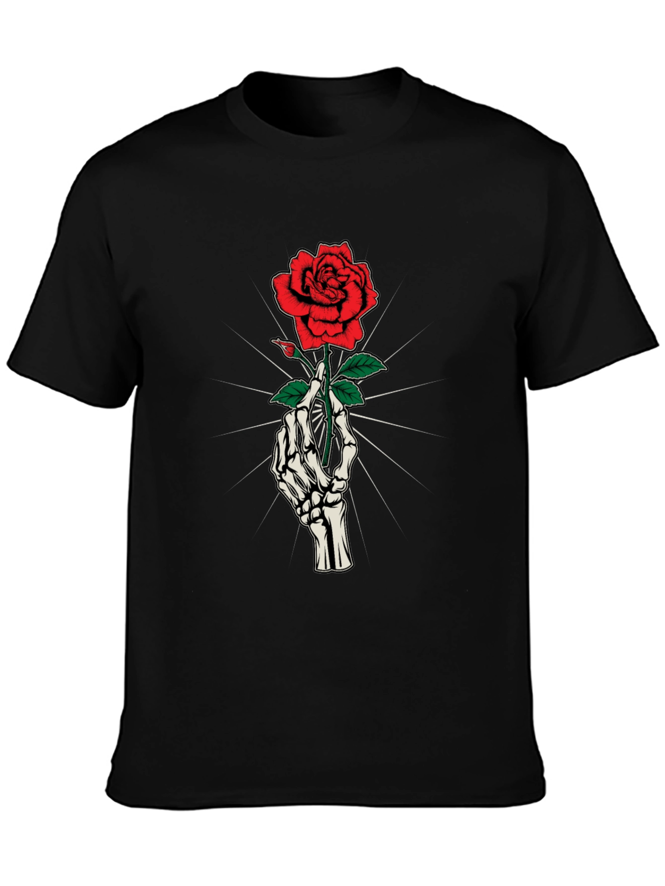 Skeleton Hand Holding Rose Graphic Tee
