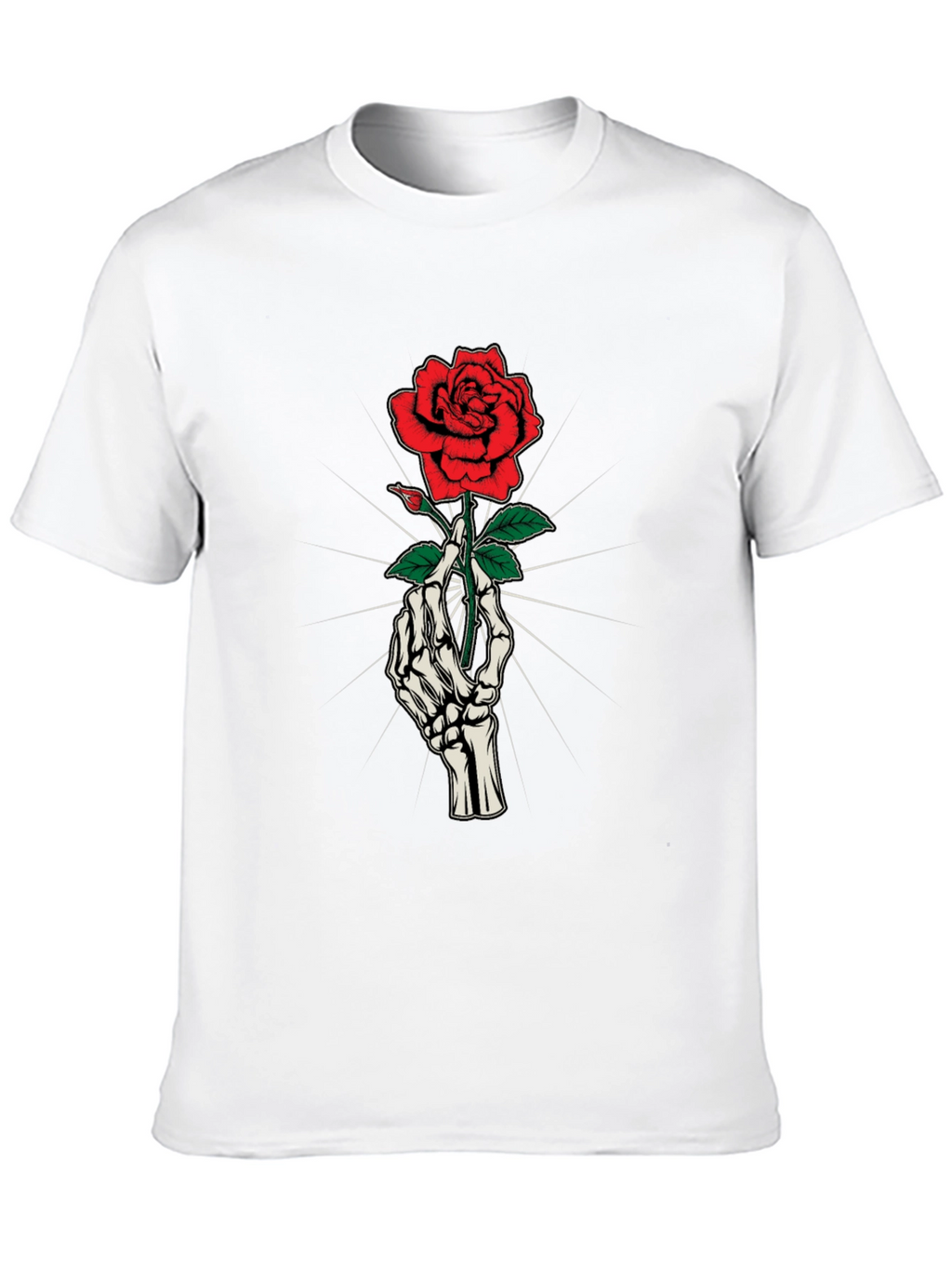 Skeleton Hand Holding Rose Graphic Tee