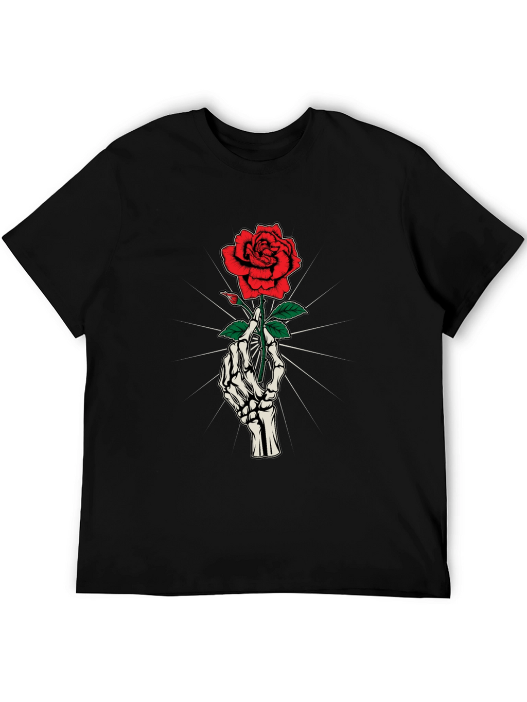 Skeleton Hand Holding Rose Graphic Tee