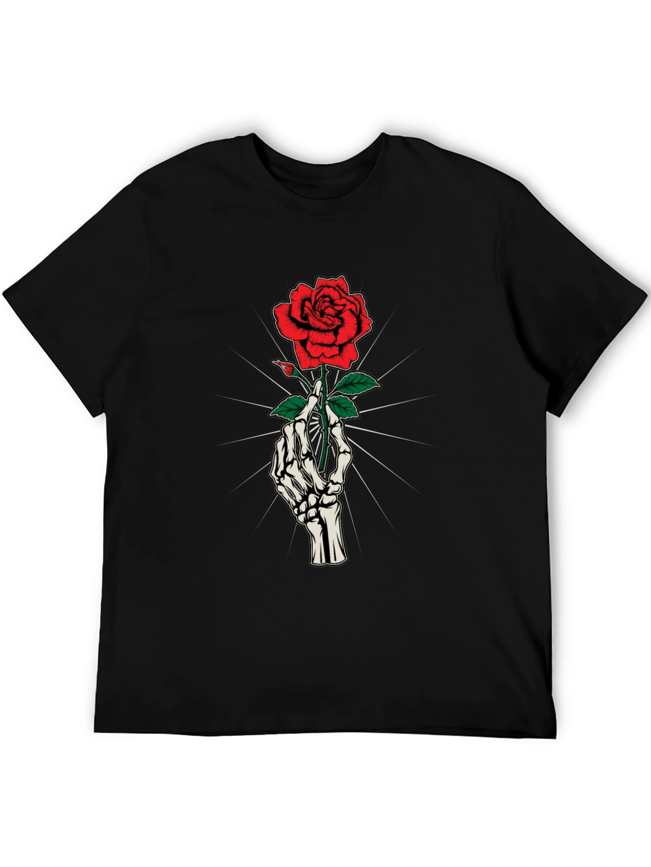 Skeleton Hand Holding Rose Graphic Tee
