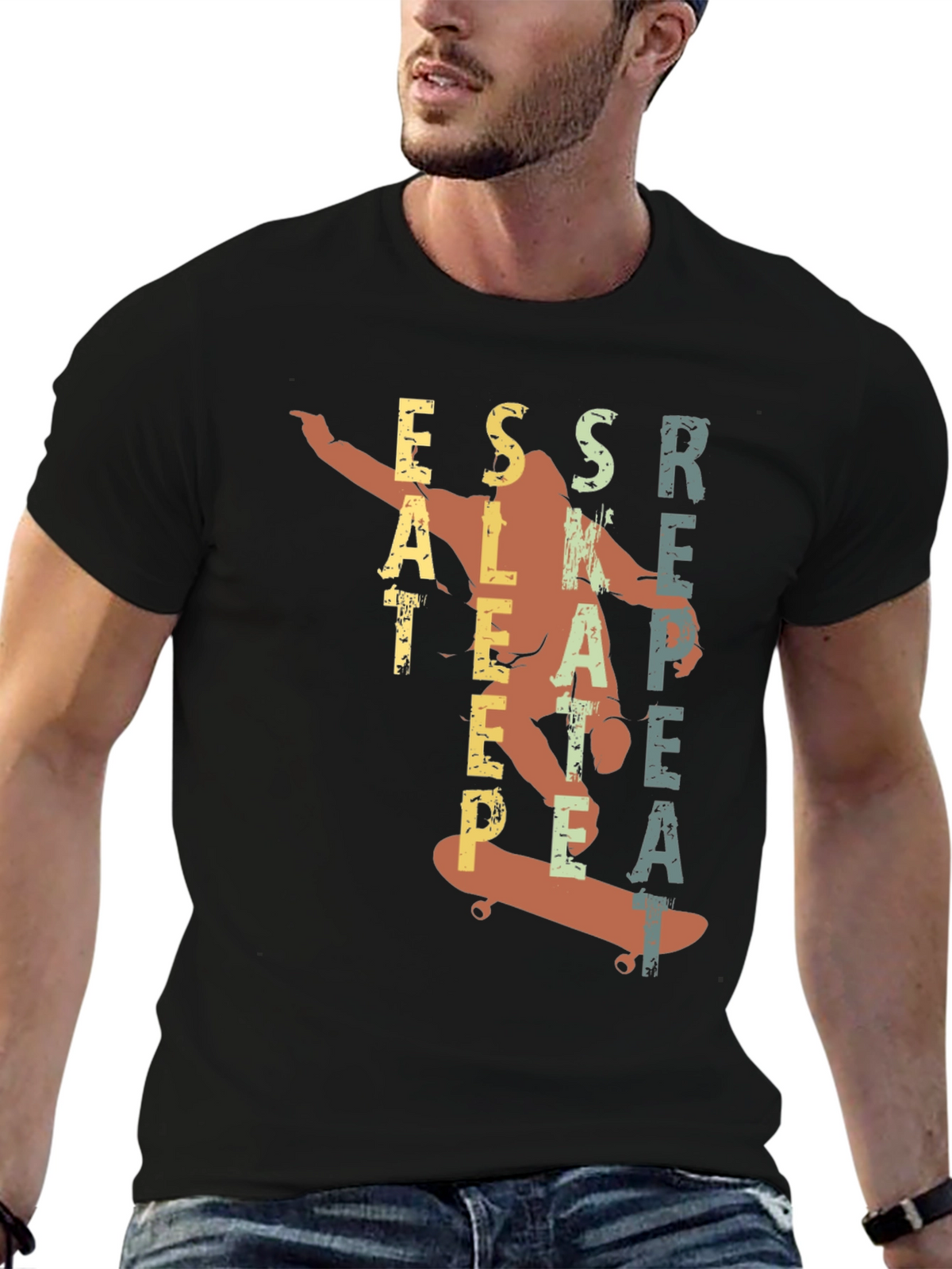 Eat Sleep Skate Repeat Black Graphic Tee
