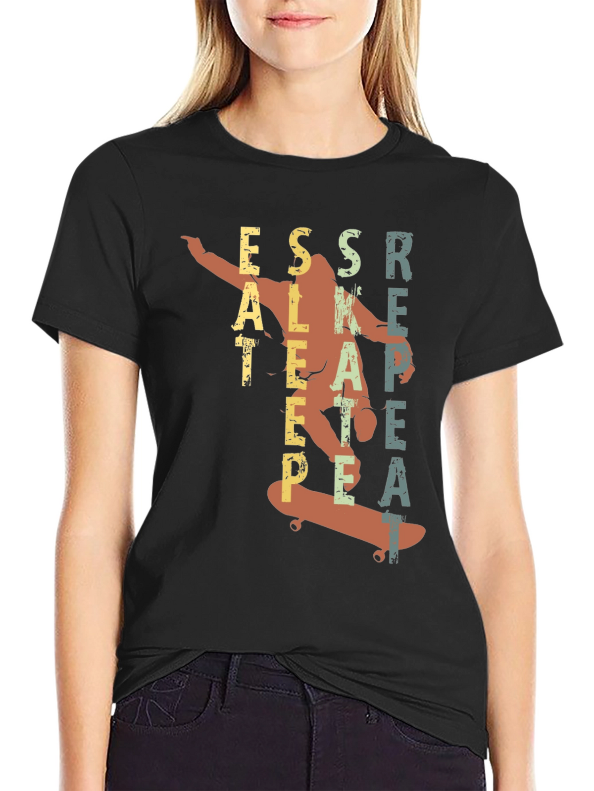 Eat Sleep Skate Repeat Black Graphic Tee