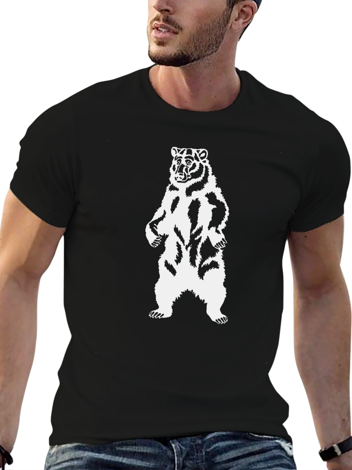 Bear Graphic T-Shirt - Black Animal Design