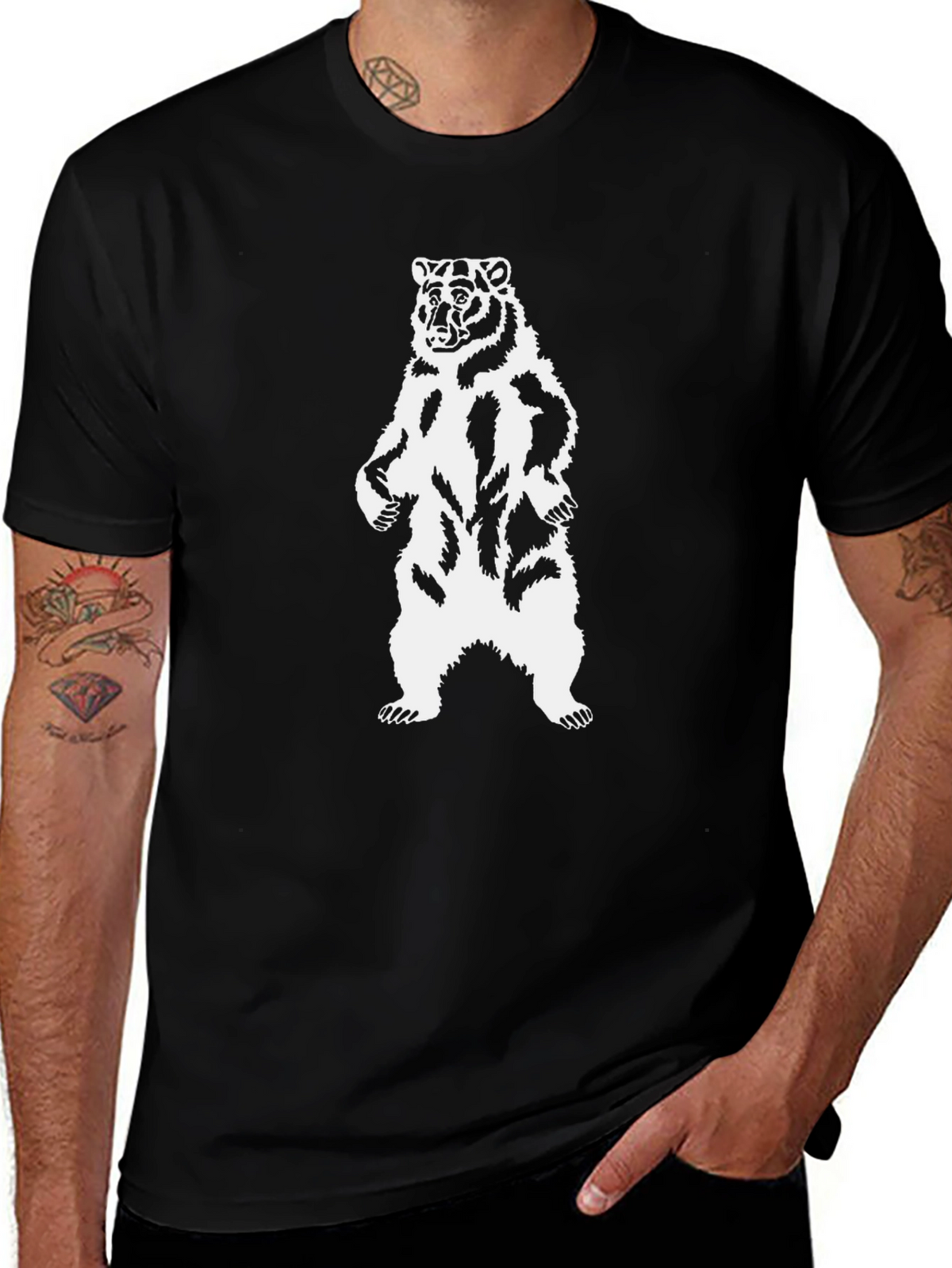 Bear Graphic T-Shirt - Black Animal Design
