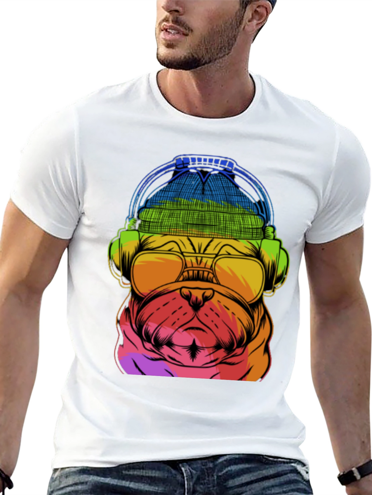Rainbow Pug DJ T-Shirt - Music Lover Dog Tee