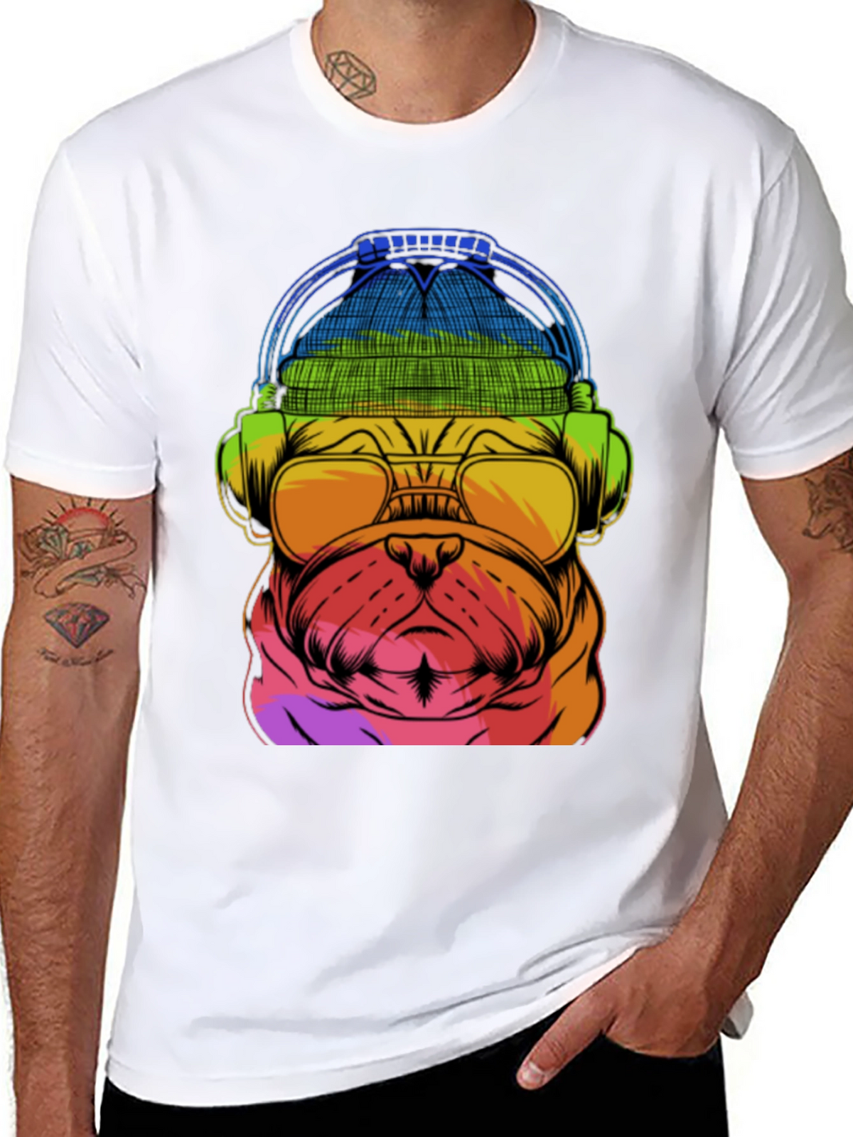 Rainbow Pug DJ T-Shirt - Music Lover Dog Tee