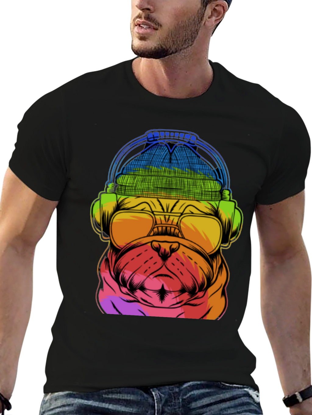 Rainbow Pug DJ T-Shirt - Music Lover Dog Tee