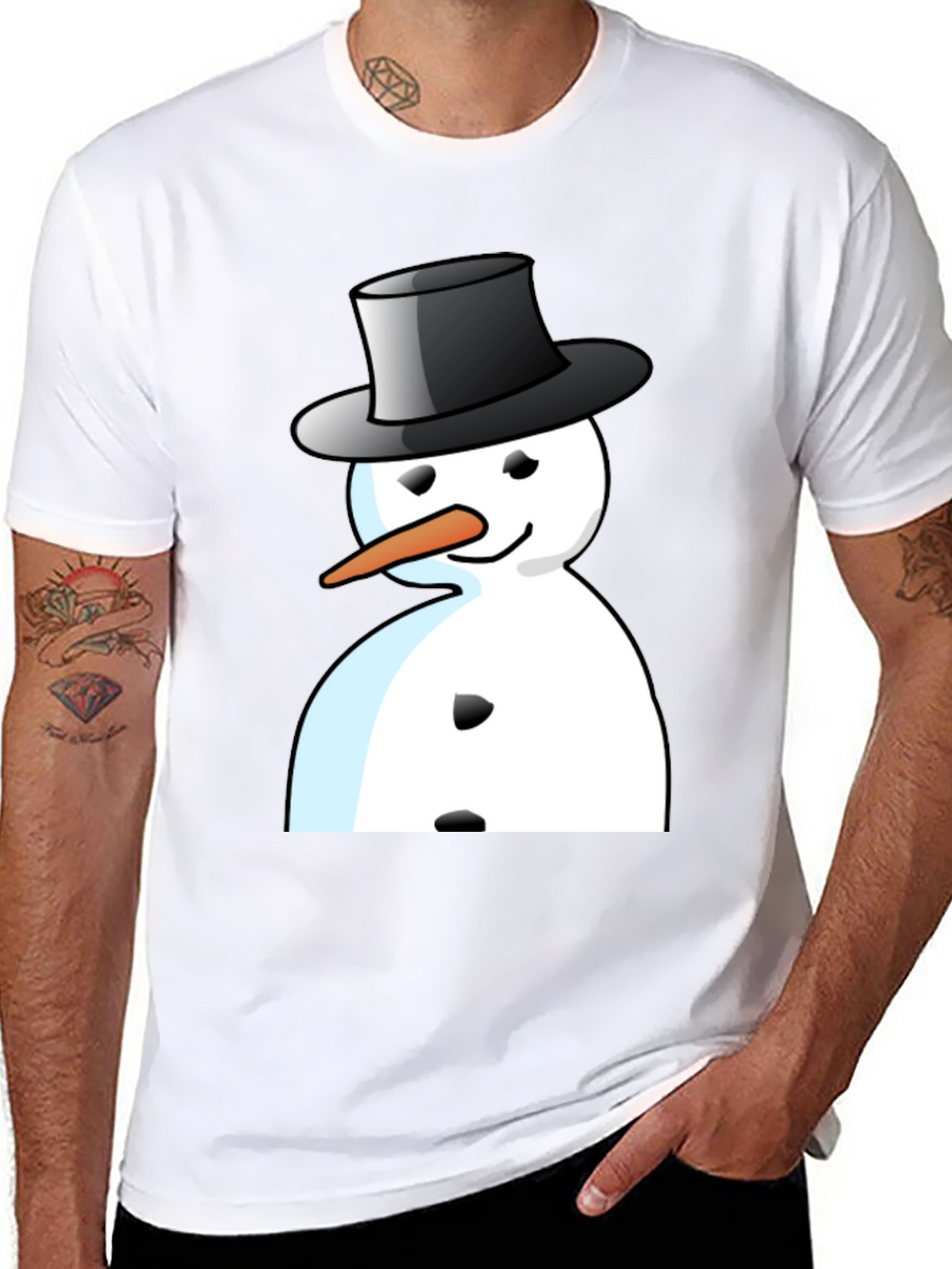 Snowman Graphic T-Shirt - Black Cotton Blend Tee