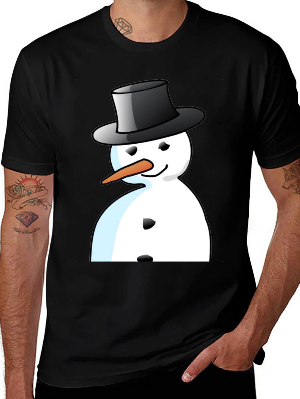 Snowman Graphic T-Shirt - Black Cotton Blend Tee