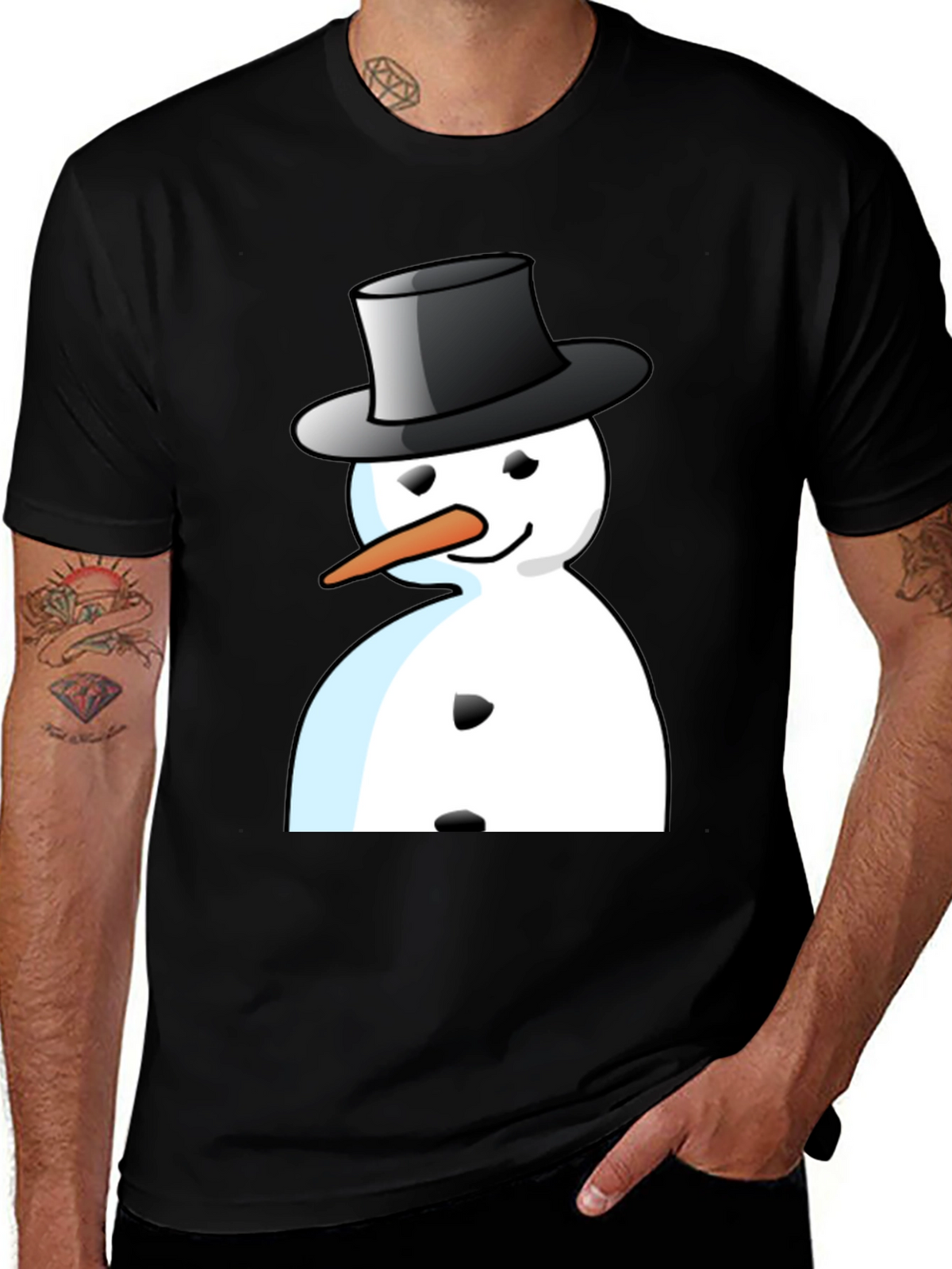 Snowman Graphic T-Shirt - Black Cotton Blend Tee