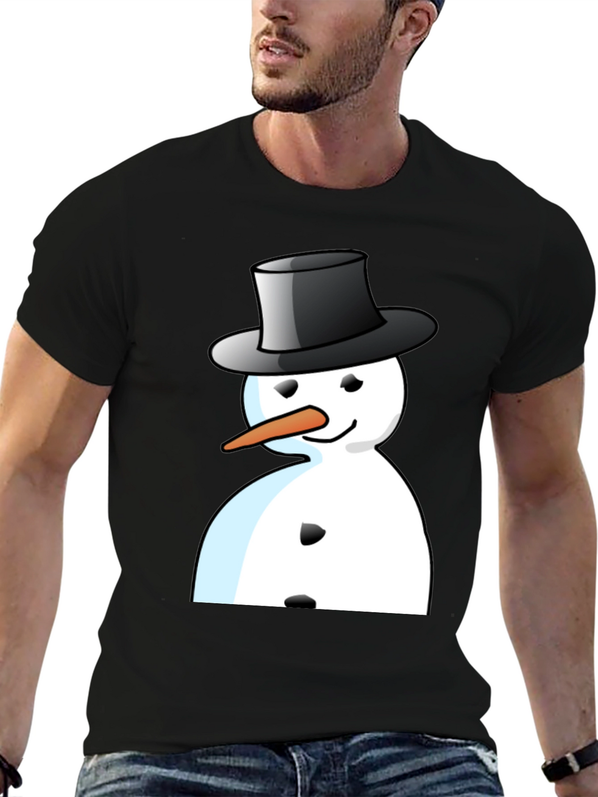 Snowman Graphic T-Shirt - Black Cotton Blend Tee
