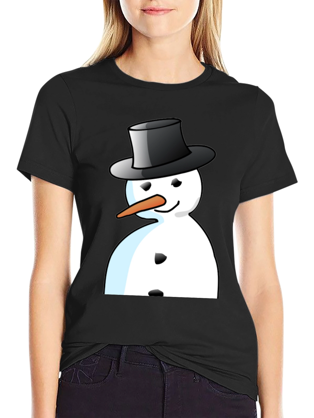 Snowman Graphic T-Shirt - Black Cotton Blend Tee