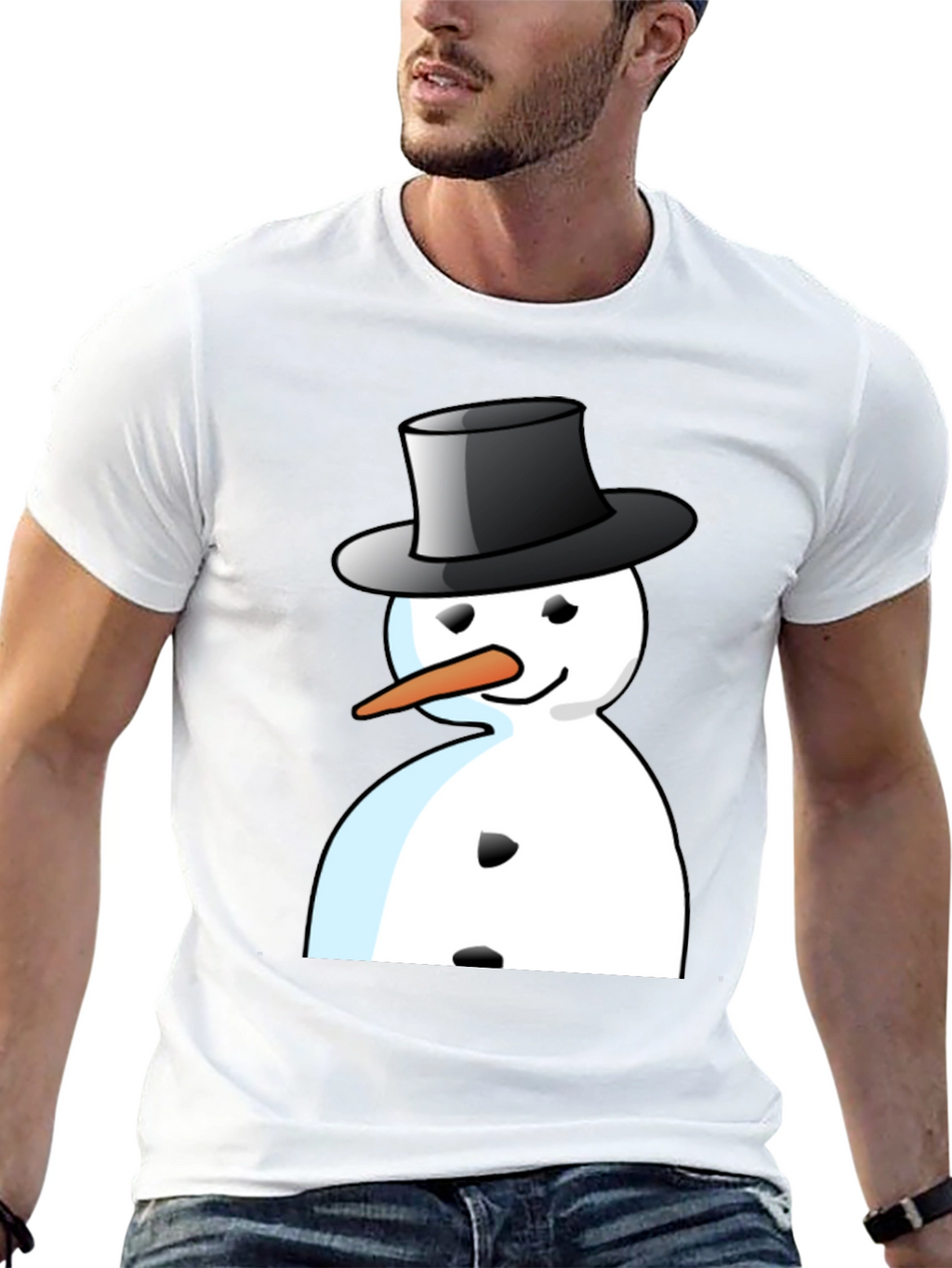 Snowman Graphic T-Shirt - Black Cotton Blend Tee