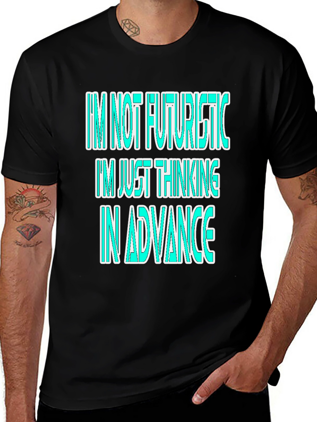 Futuristic Thinking Graphic Tee - Black Cotton Casual T-Shirt