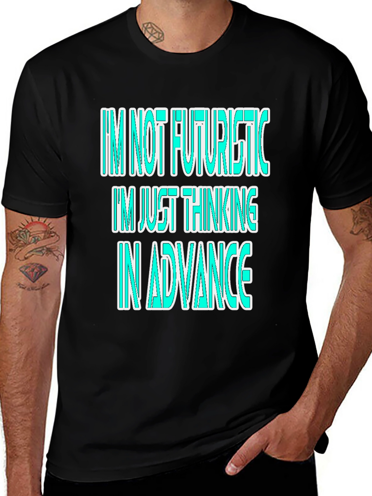 Futuristic Thinking Graphic Tee - Black Cotton Casual T-Shirt