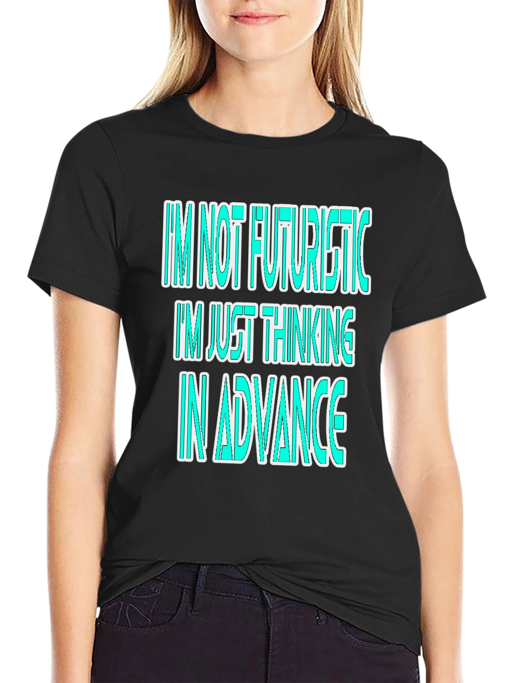Futuristic Thinking Graphic Tee - Black Cotton Casual T-Shirt