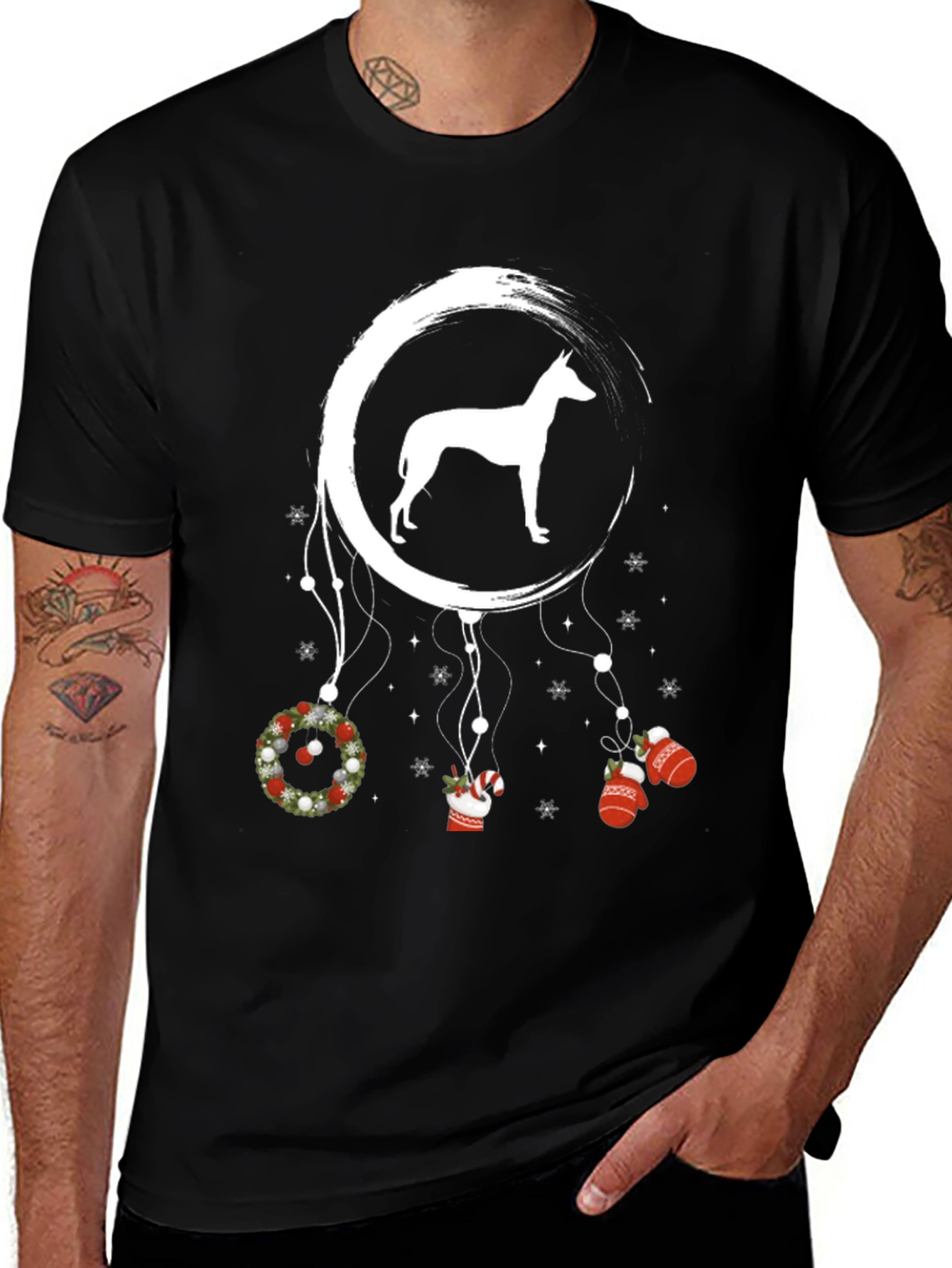 Dog Silhouette Christmas Dreamcatcher T-Shirt