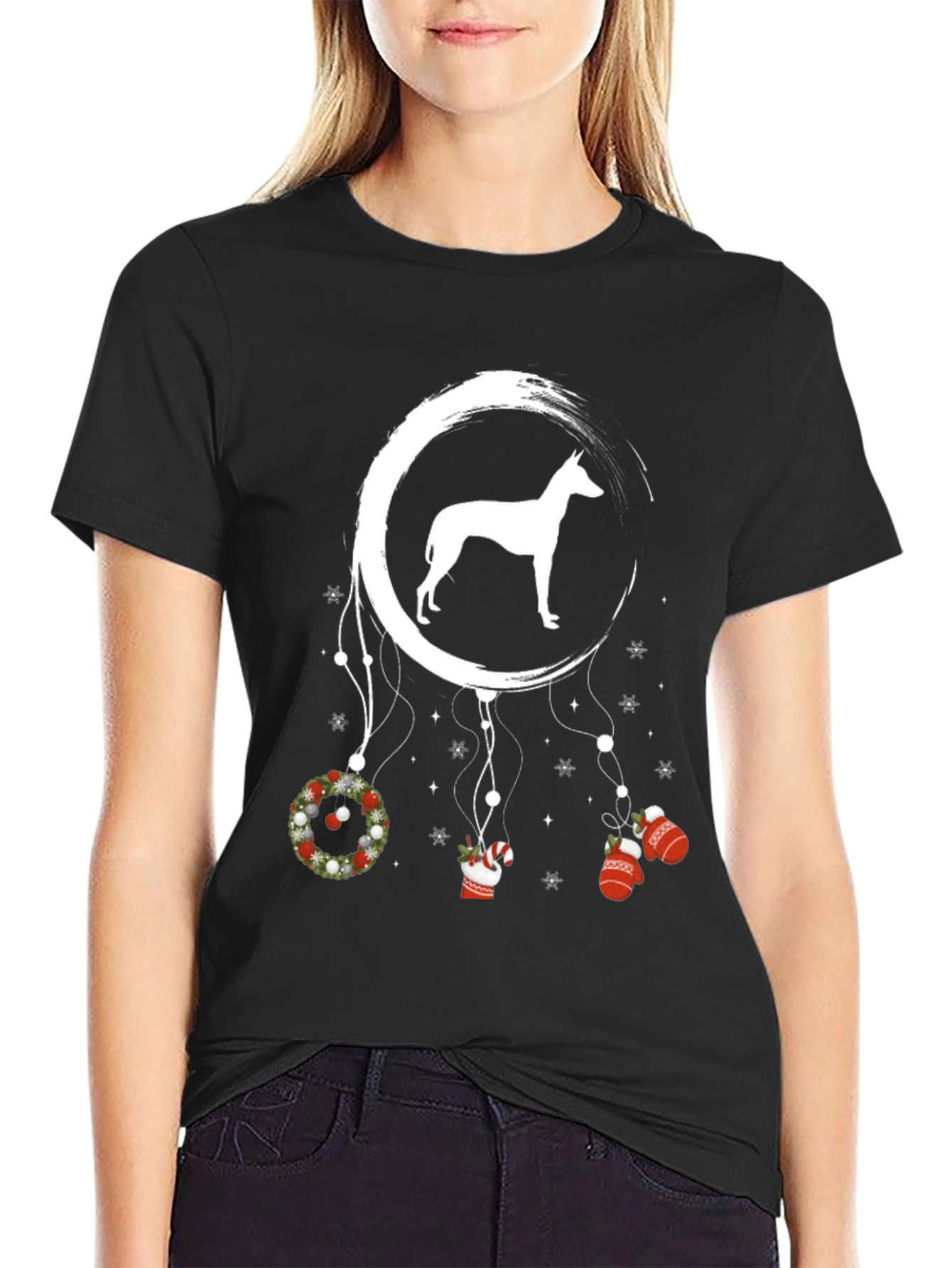 Dog Silhouette Christmas Dreamcatcher T-Shirt
