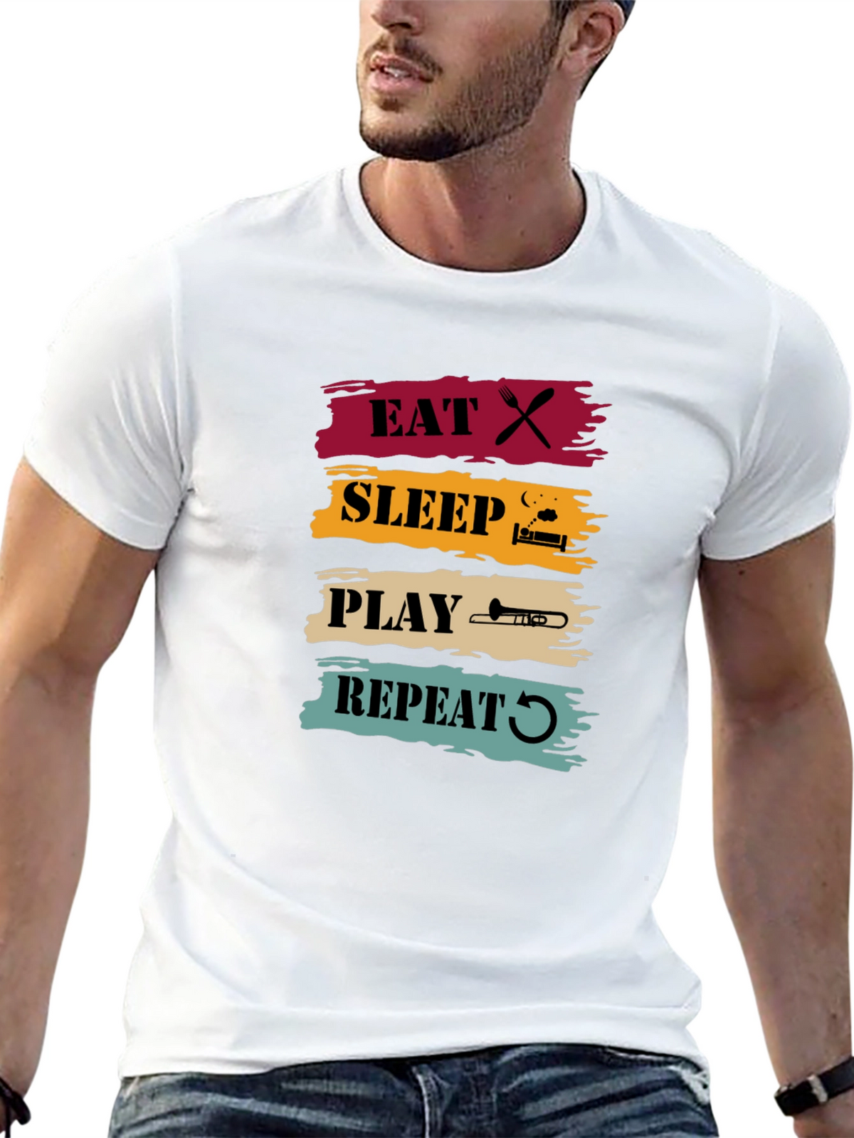 Eat Sleep Play Trombone Repeat Graphic Tee