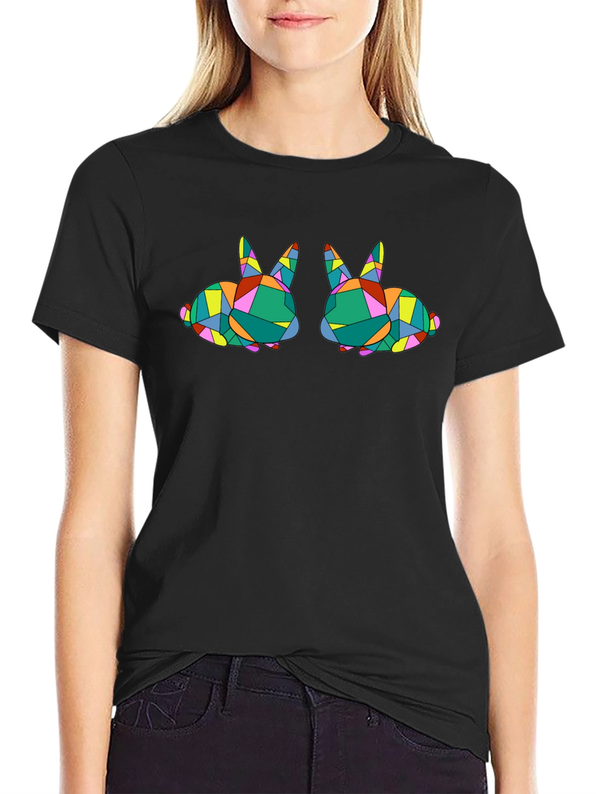 Geometric Bunny Graphic Tee - Stylish Black T-Shirt