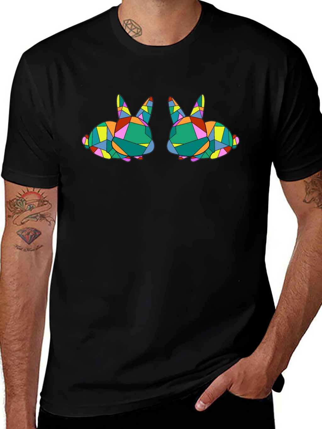 Geometric Bunny Graphic Tee - Stylish Black T-Shirt