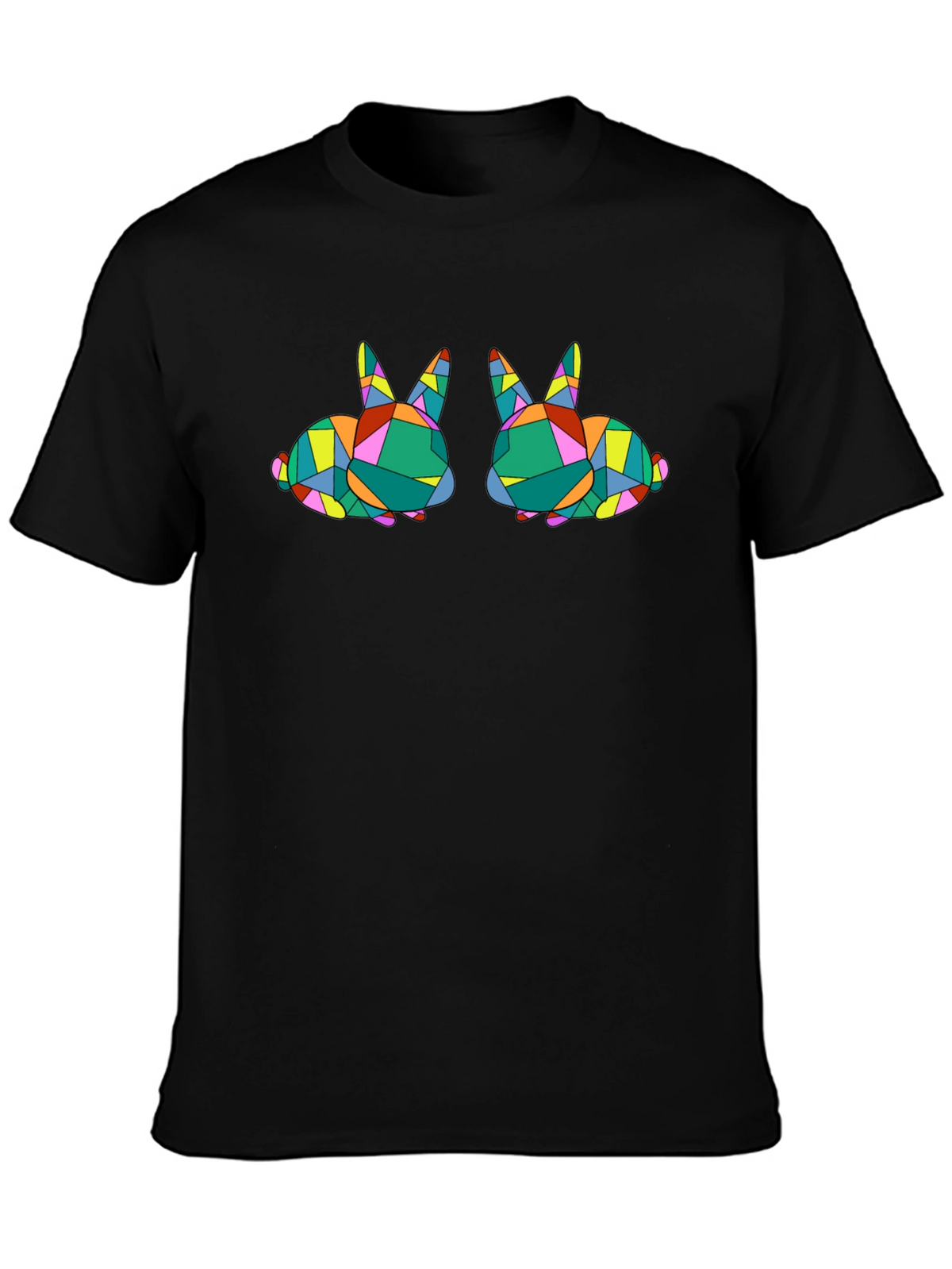 Geometric Bunny Graphic Tee - Stylish Black T-Shirt