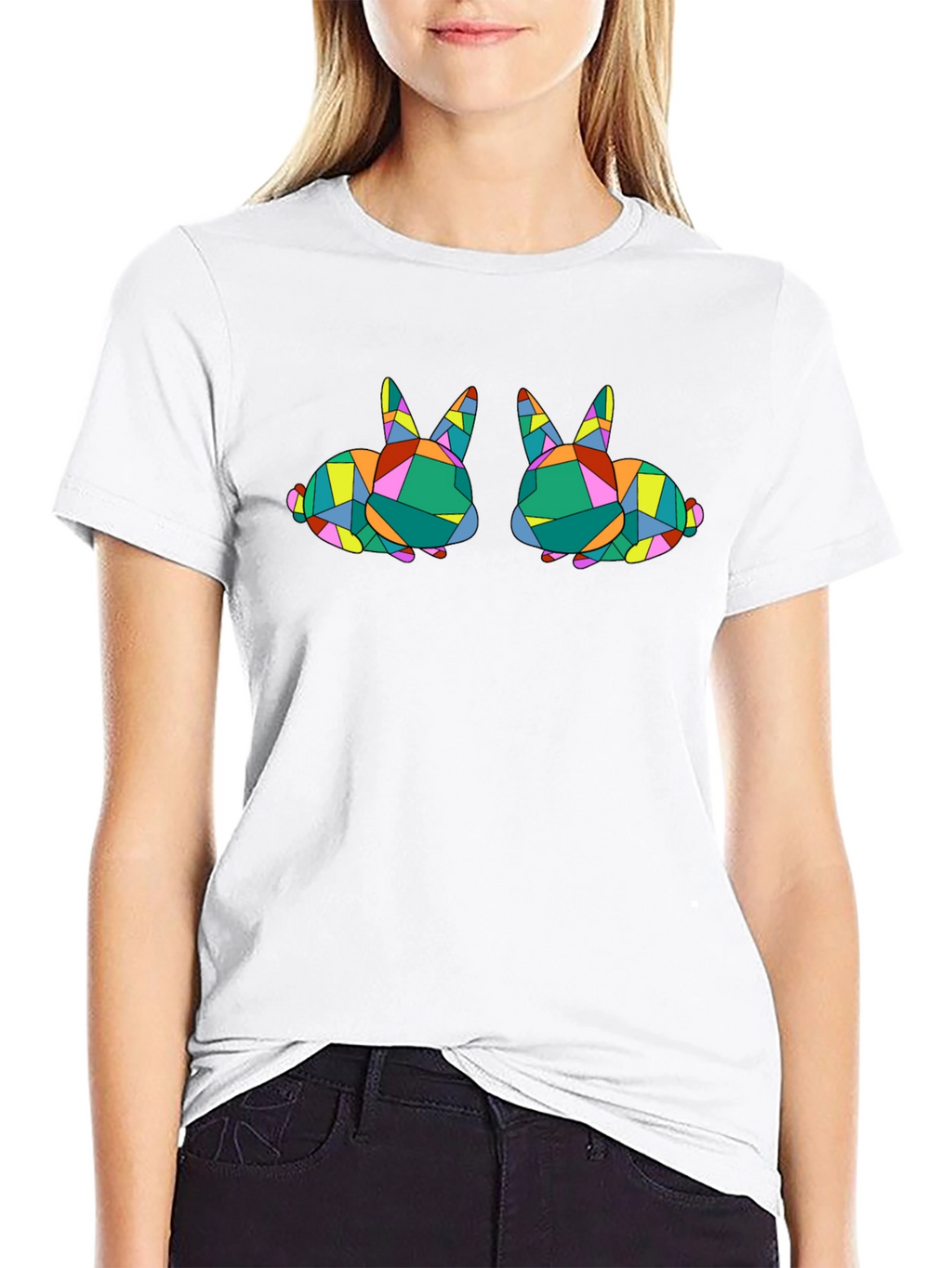 Geometric Bunny Graphic Tee - Stylish Black T-Shirt