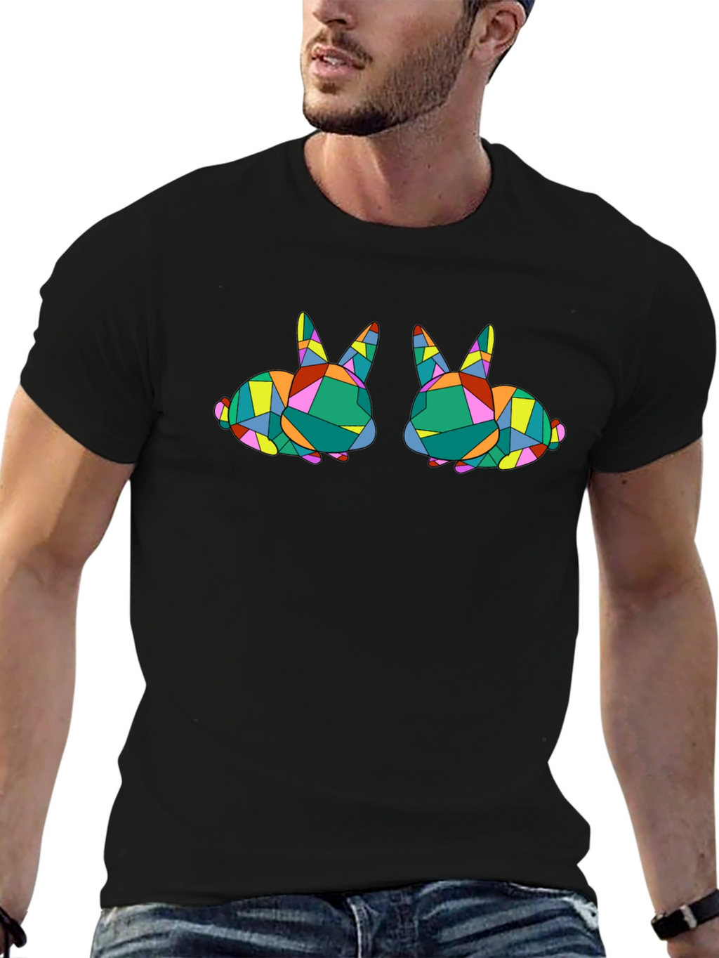Geometric Bunny Graphic Tee - Stylish Black T-Shirt