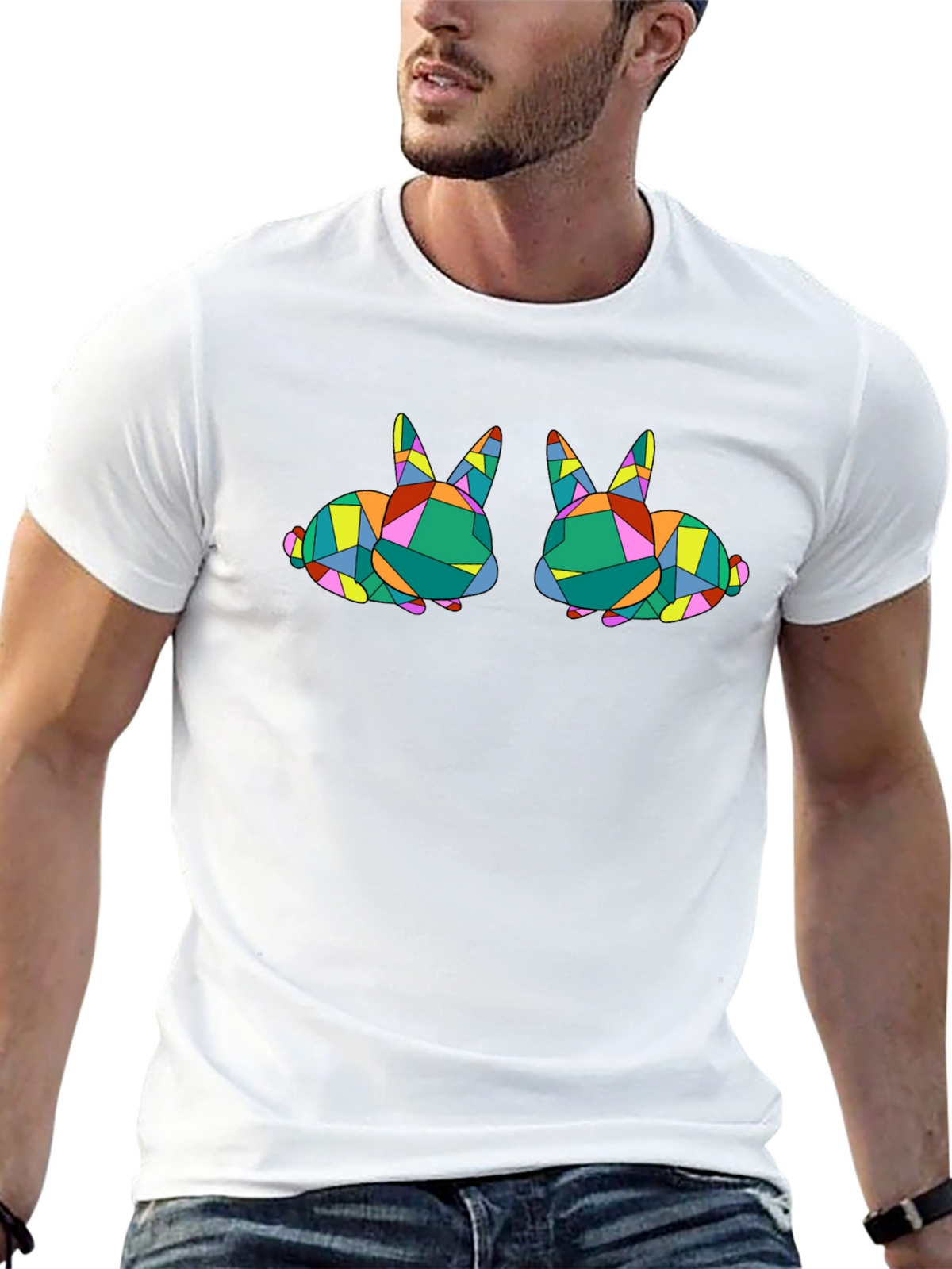 Geometric Bunny Graphic Tee - Stylish Black T-Shirt
