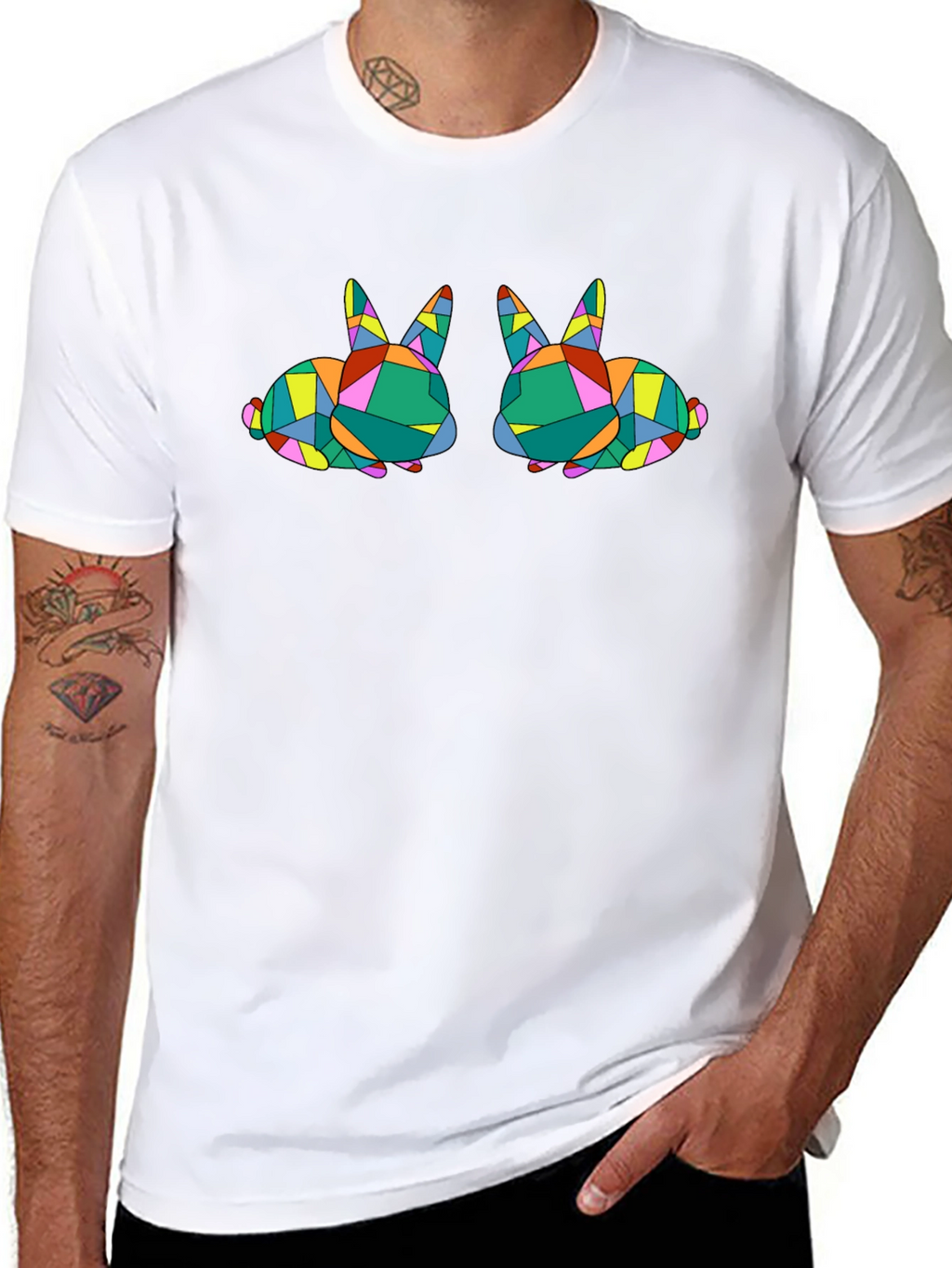 Geometric Bunny Graphic Tee - Stylish Black T-Shirt