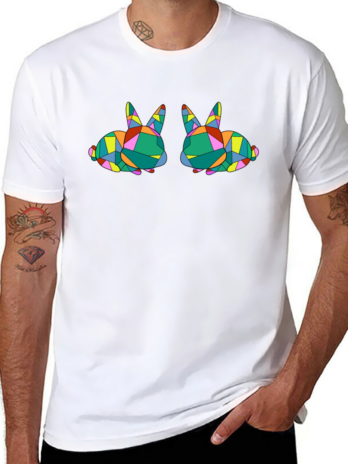 Geometric Bunny Graphic Tee - Stylish Black T-Shirt