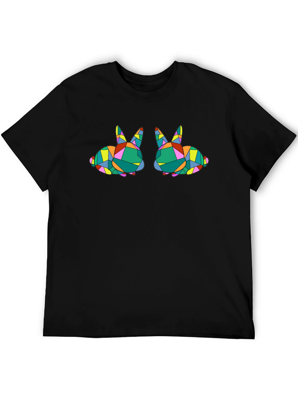 Geometric Bunny Graphic Tee - Stylish Black T-Shirt