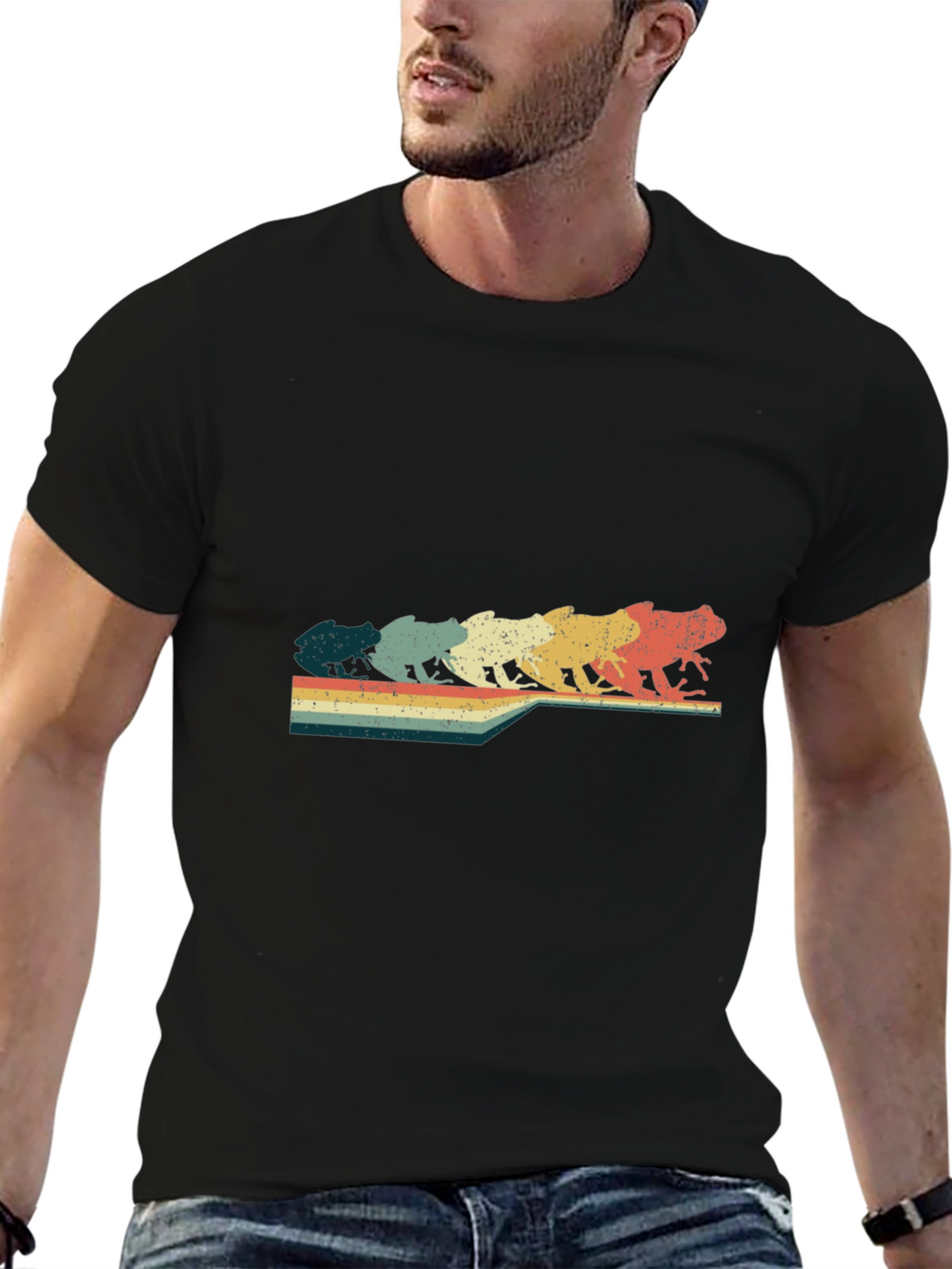 Retro Frog Evolution Graphic T-Shirt - Black