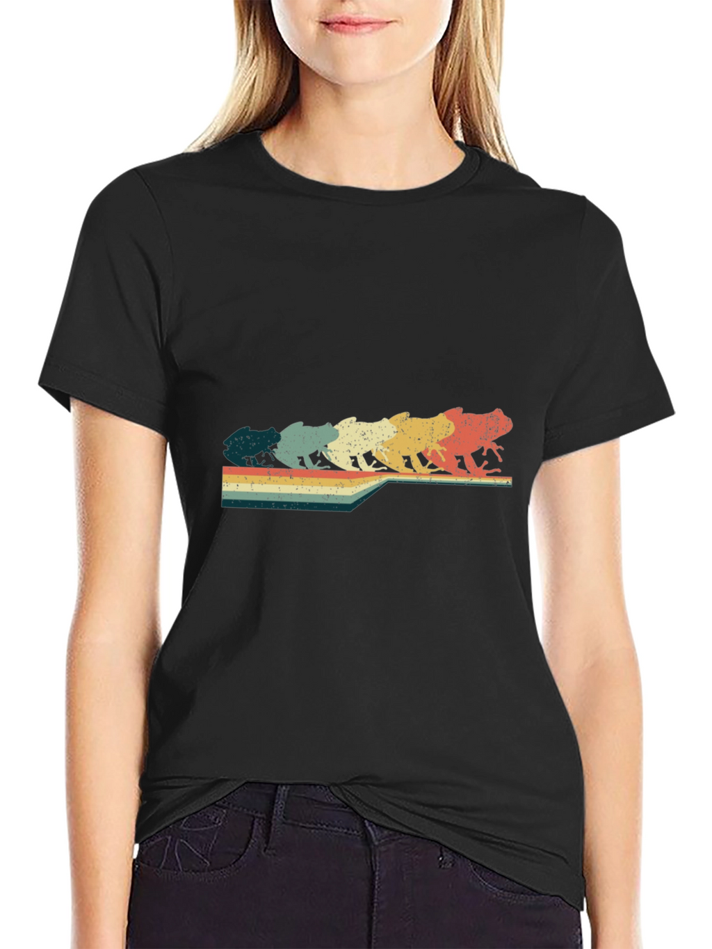 Retro Frog Evolution Graphic T-Shirt - Black