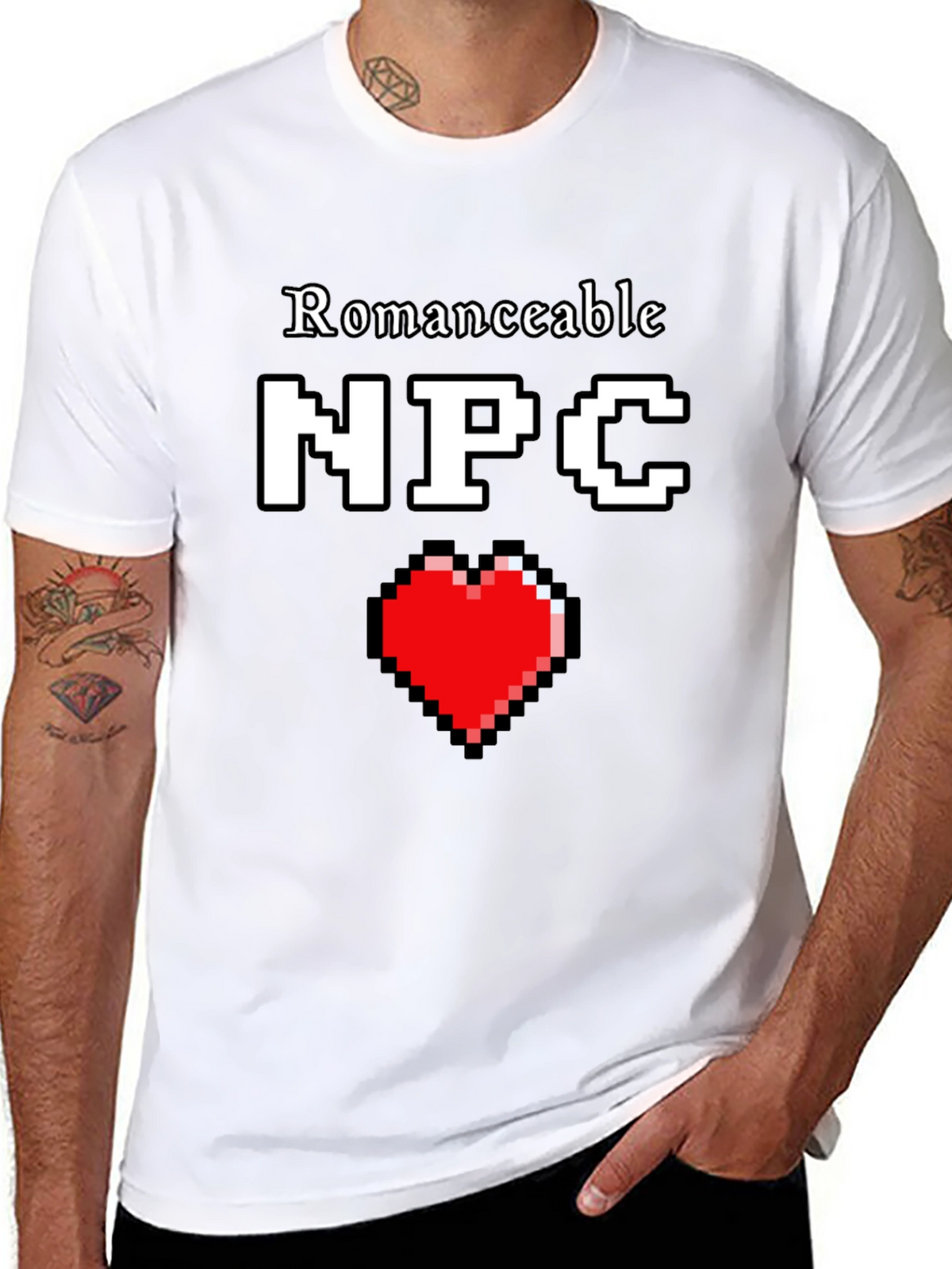 Romanceable NPC T-Shirt Pixel Heart Graphic Novelty Tee