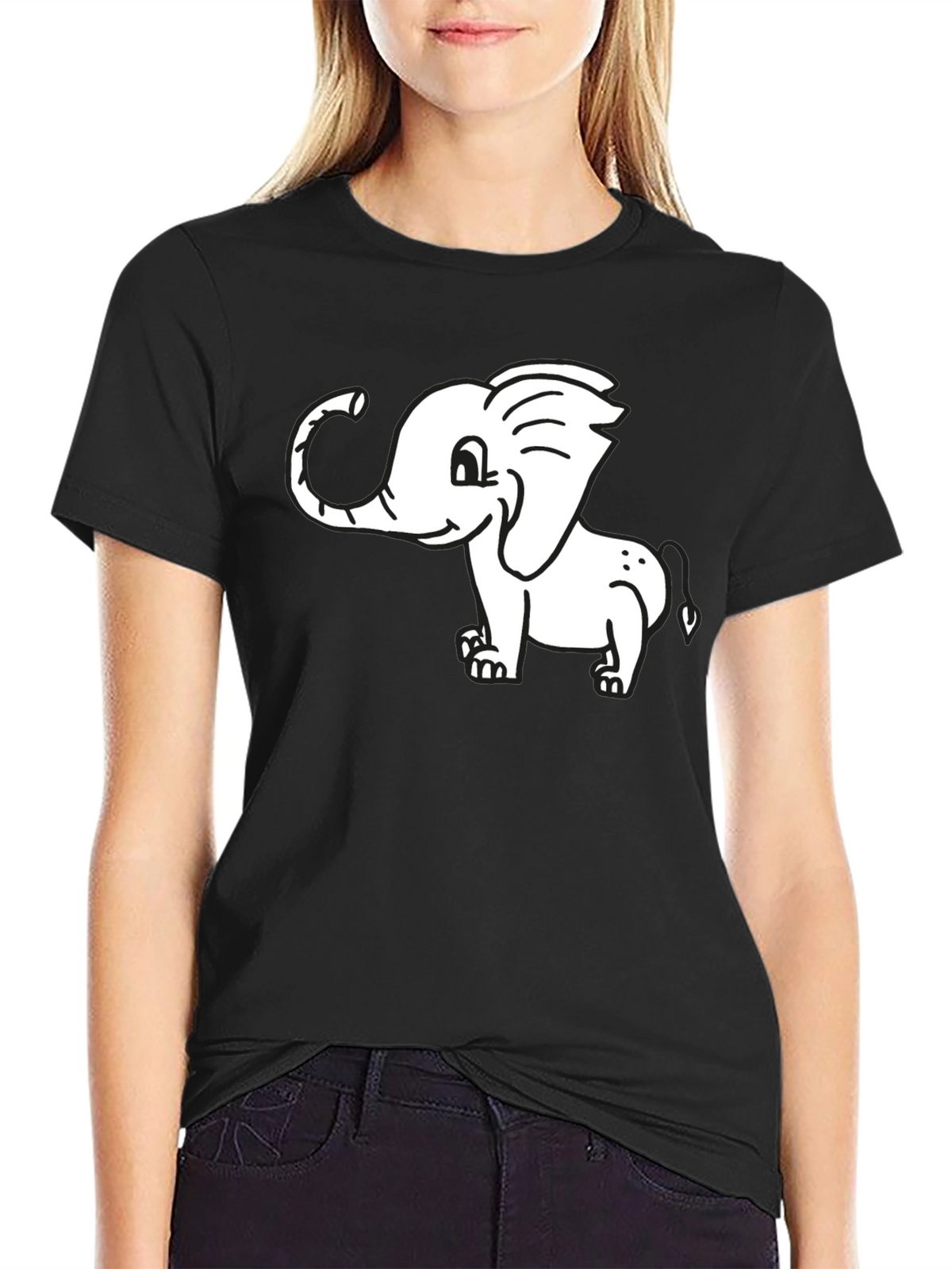 Cute Elephant Graphic Black T-Shirt