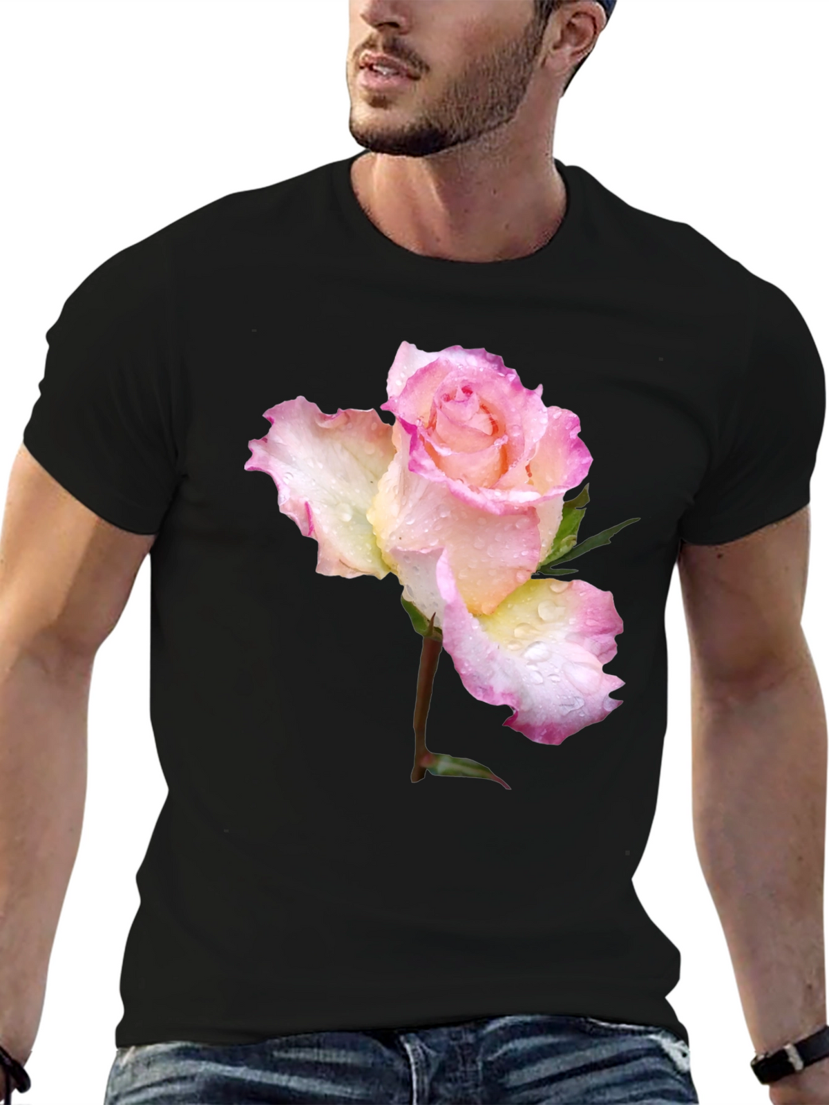 Rose Blossom Graphic T-Shirt - Elegant Floral Design