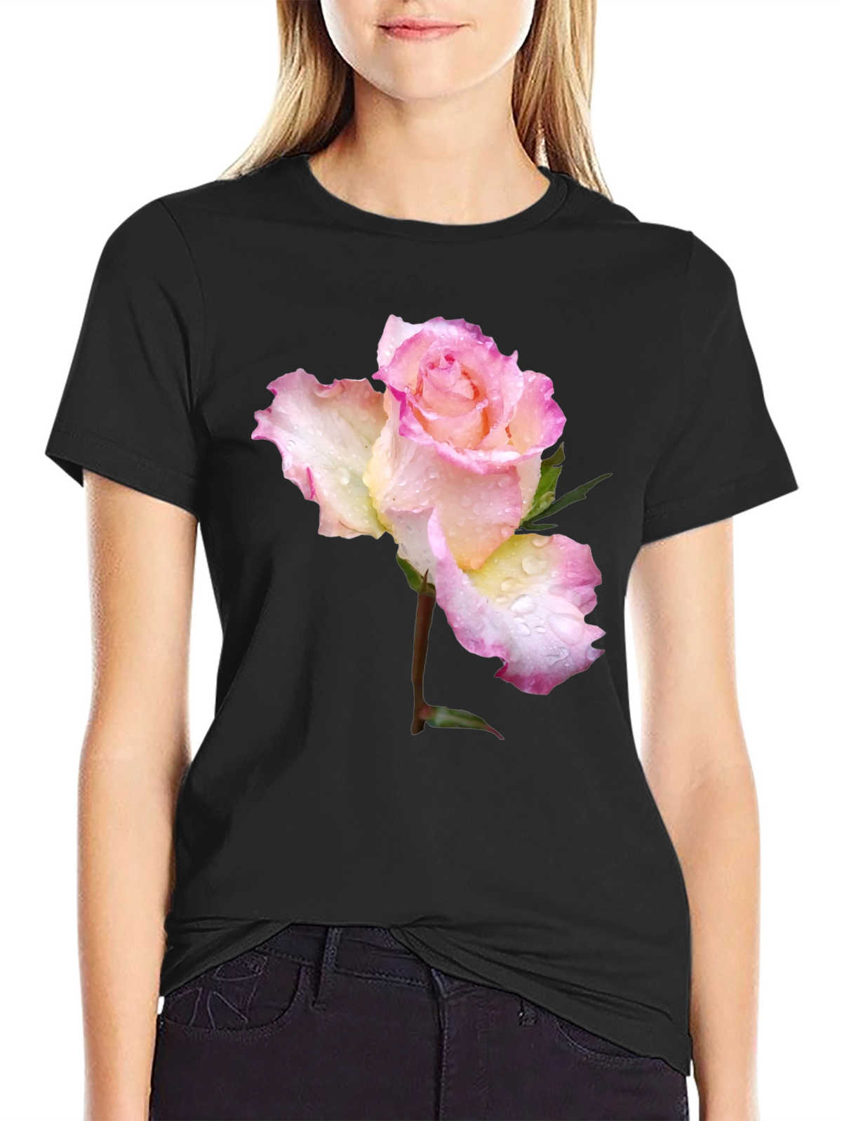 Rose Blossom Graphic T-Shirt - Elegant Floral Design