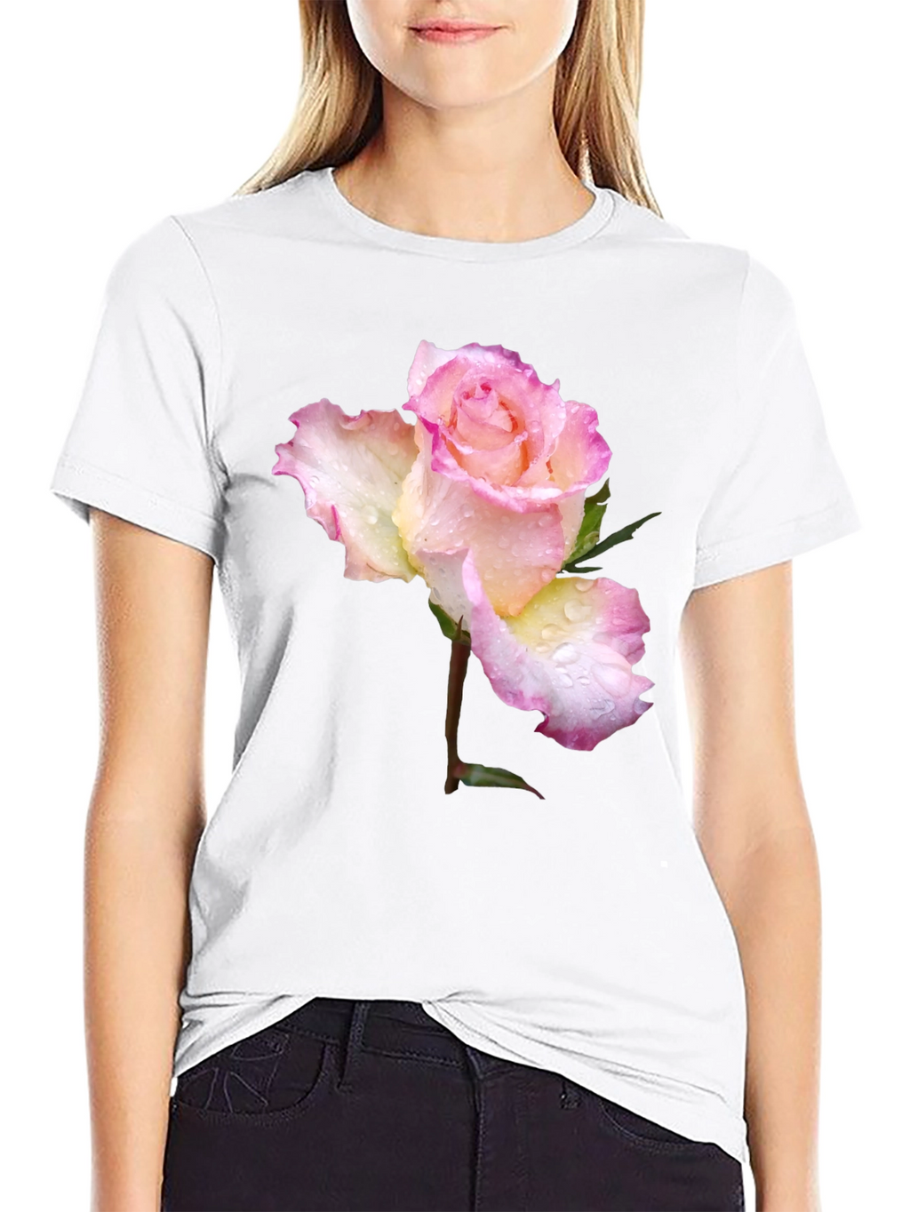 Rose Blossom Graphic T-Shirt - Elegant Floral Design