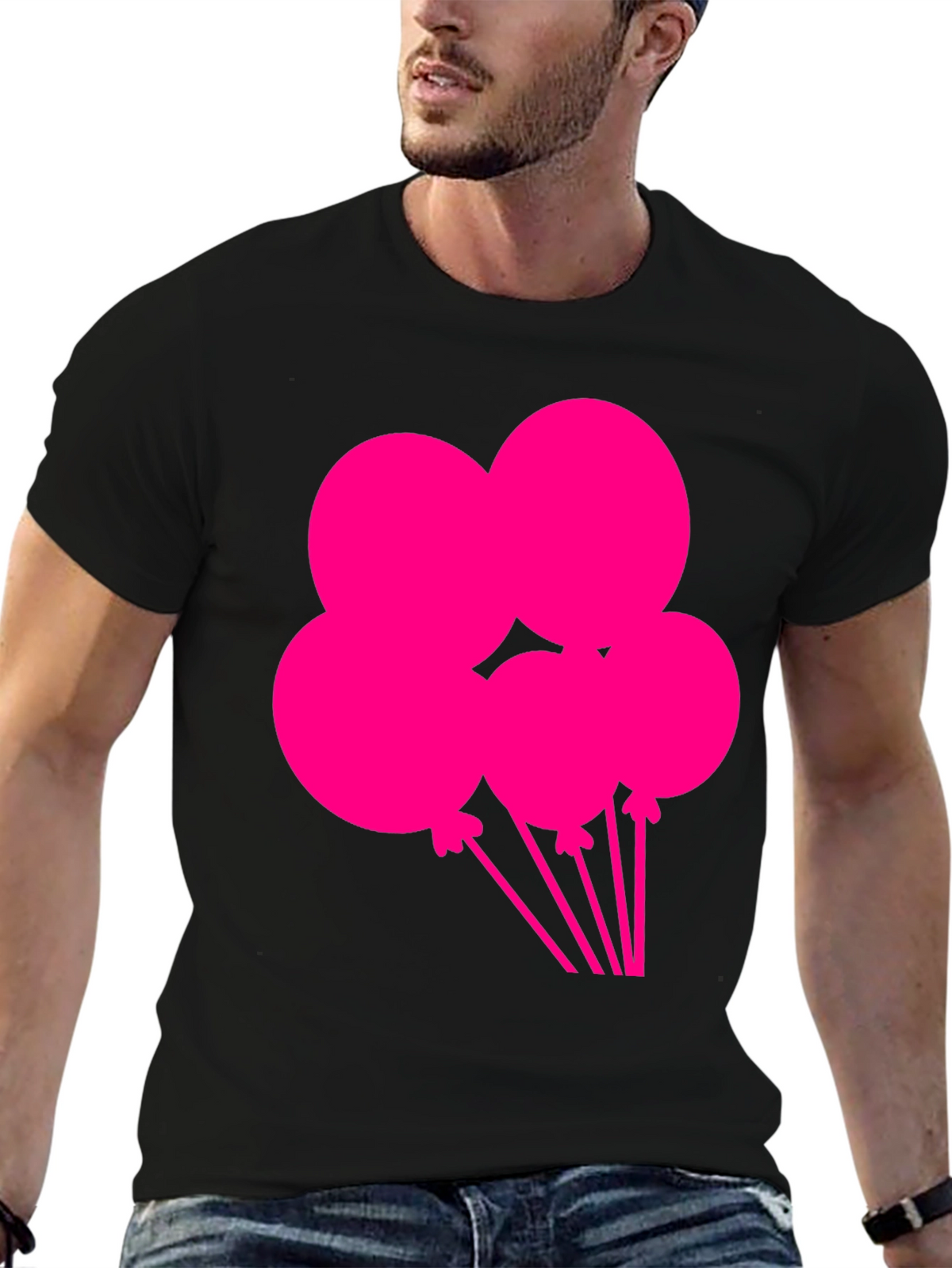 Fun Balloons Graphic Tee - Black Cotton T-Shirt