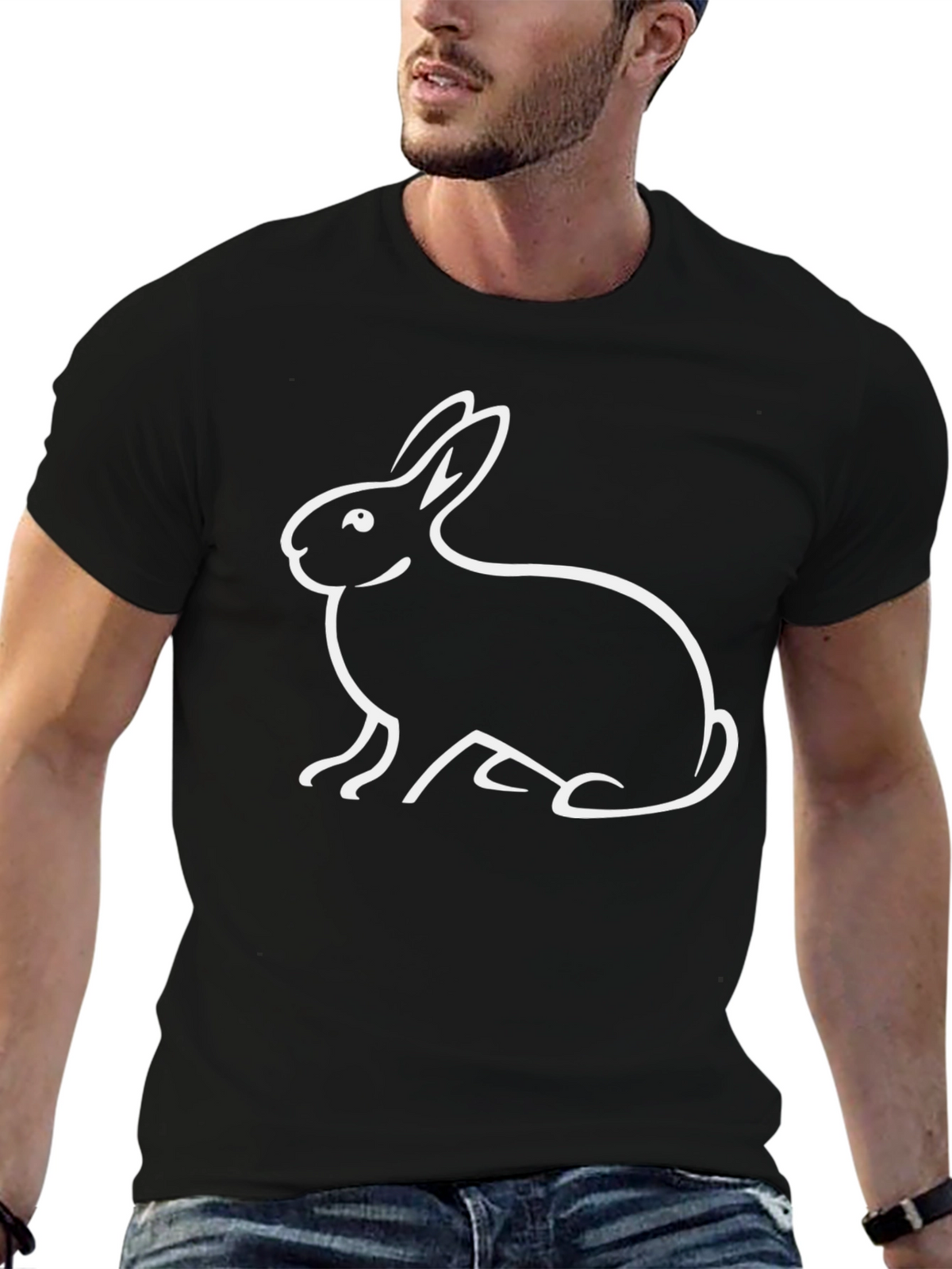 Rabbit Graphic Tee - Black Cotton Casual Comfort