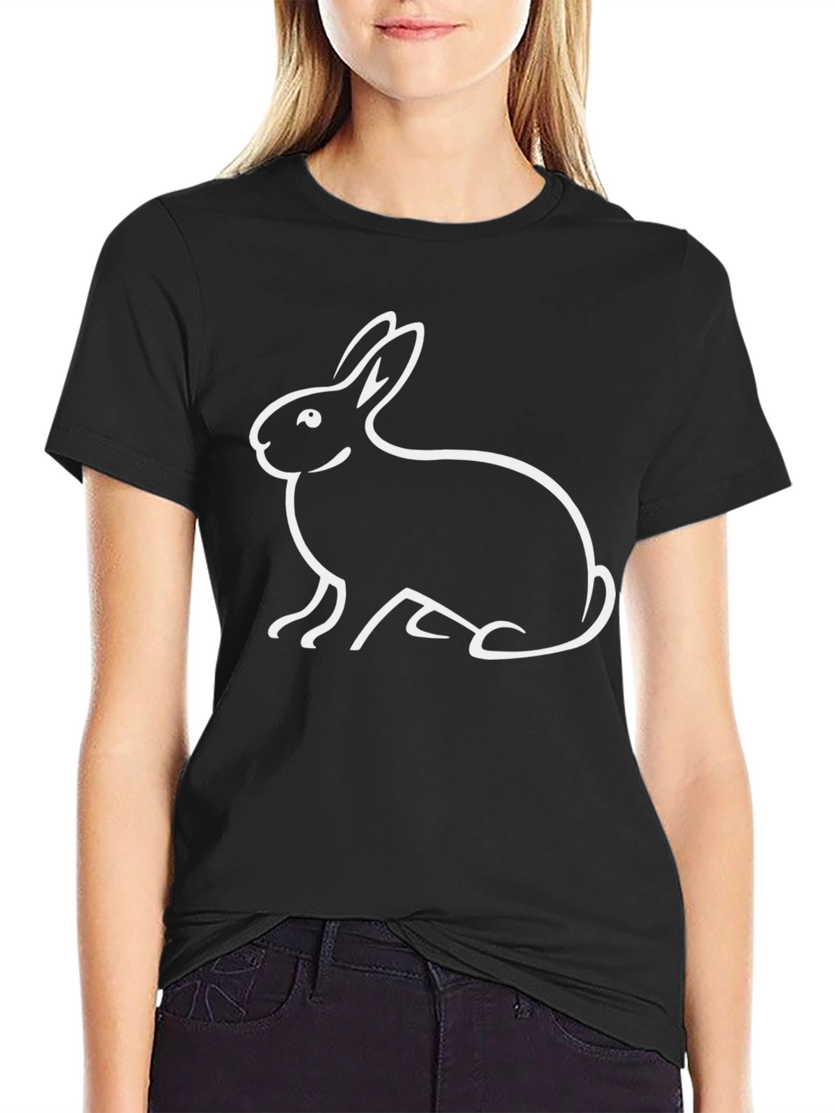 Rabbit Graphic Tee - Black Cotton Casual Comfort