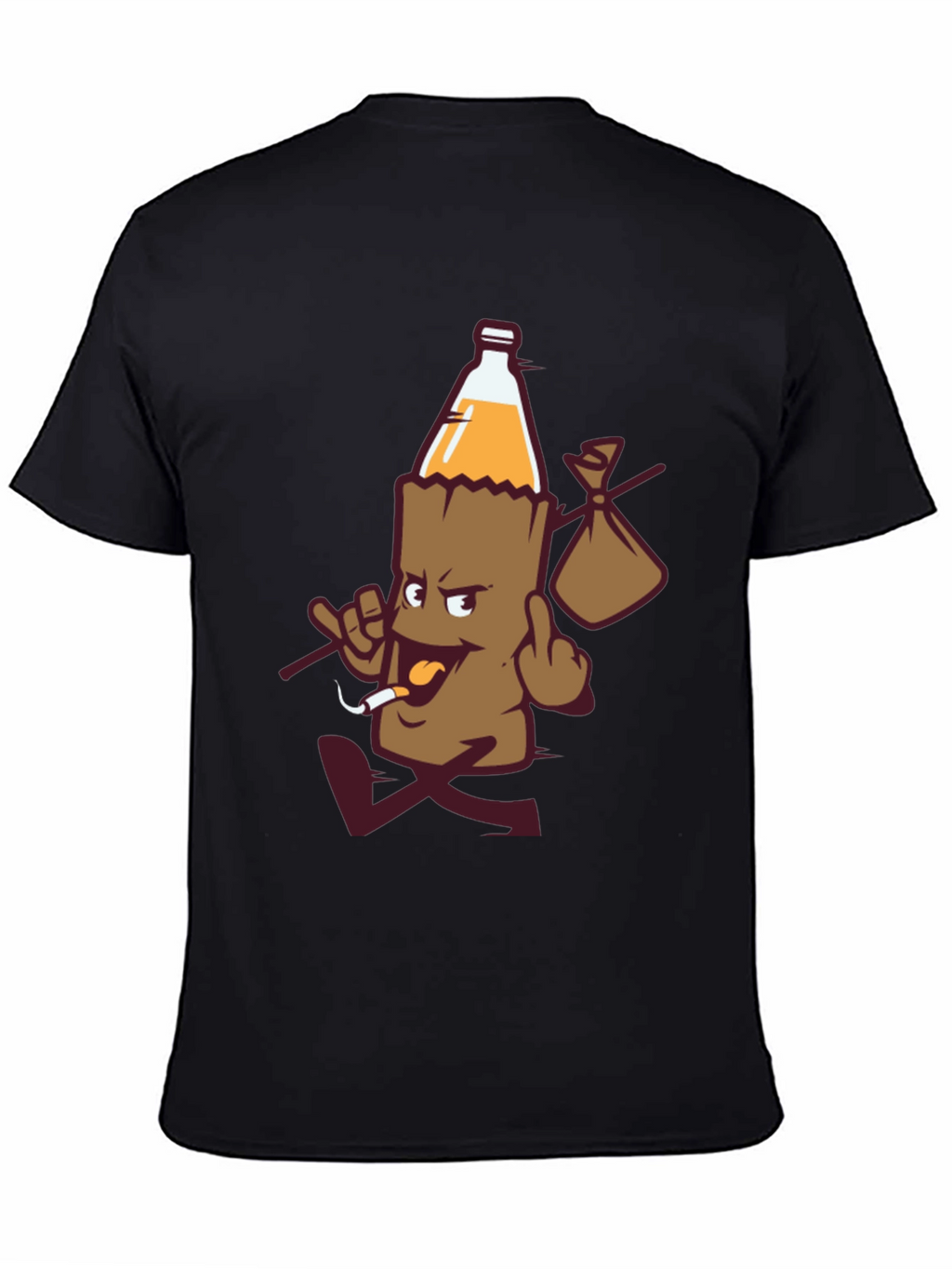 Novelty Cartoon Beer Bottle Run Black T-shirt